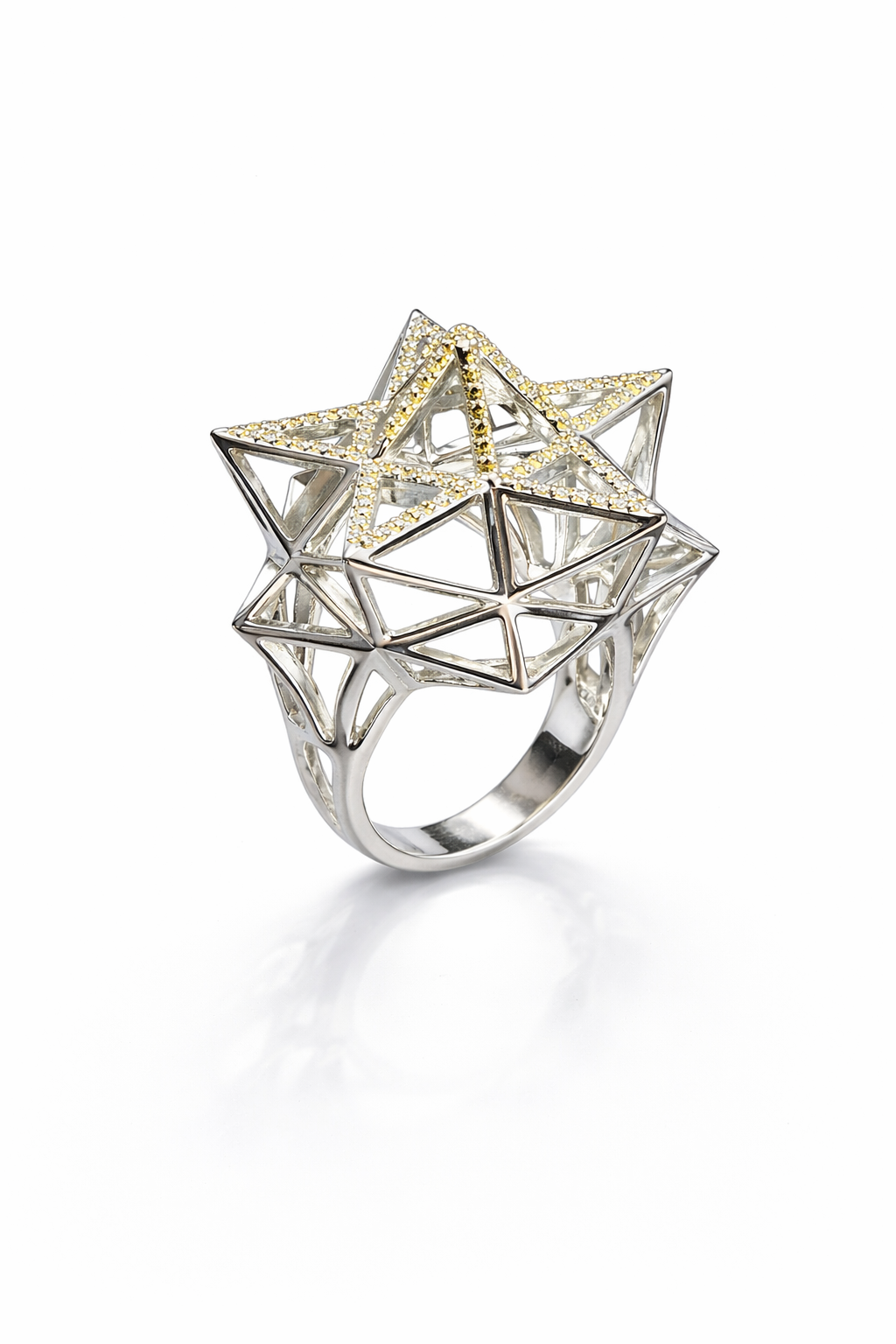18K Gold Geometric Star Ring with Yellow Diamonds