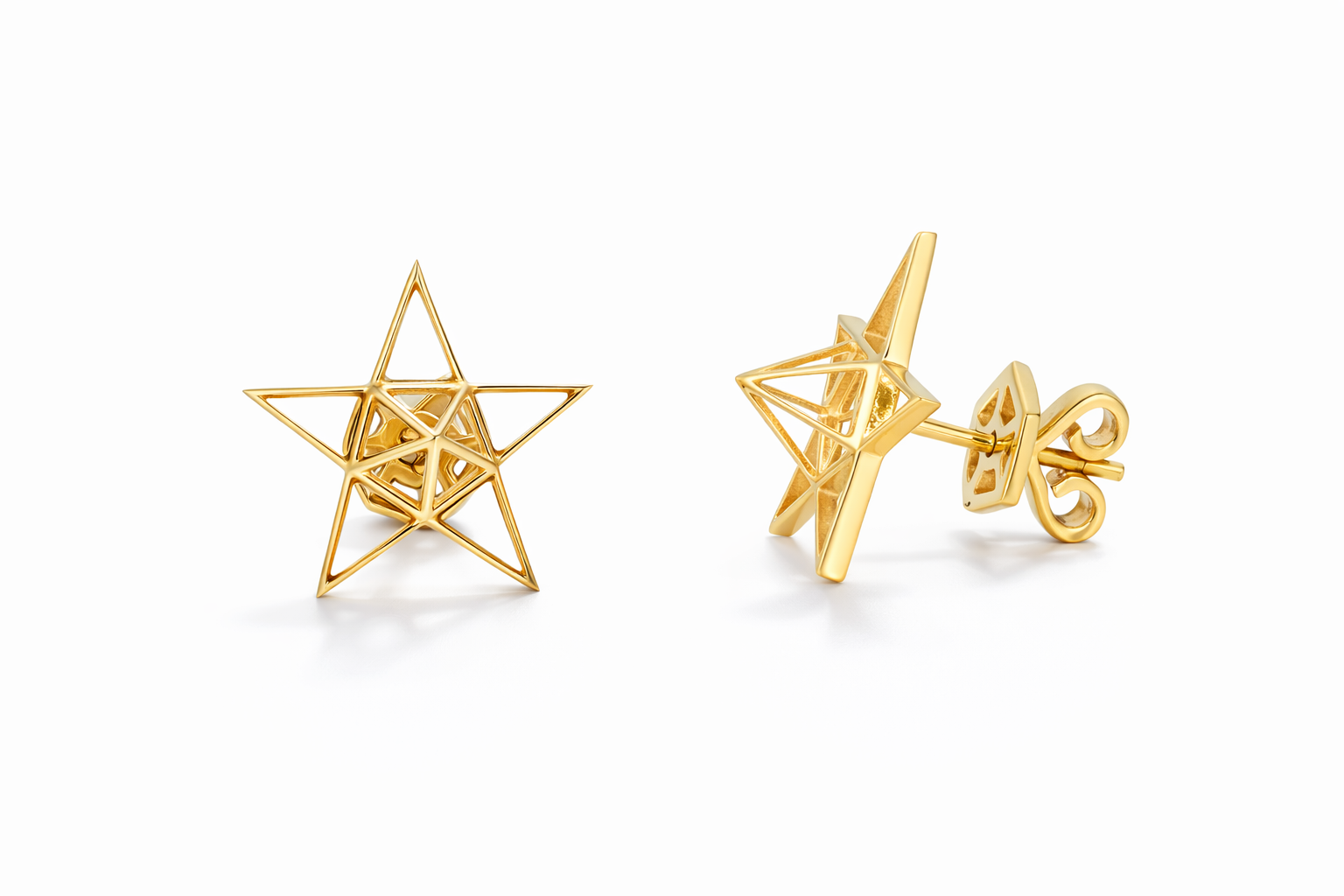 18K Gold Open Frame Star Earrings