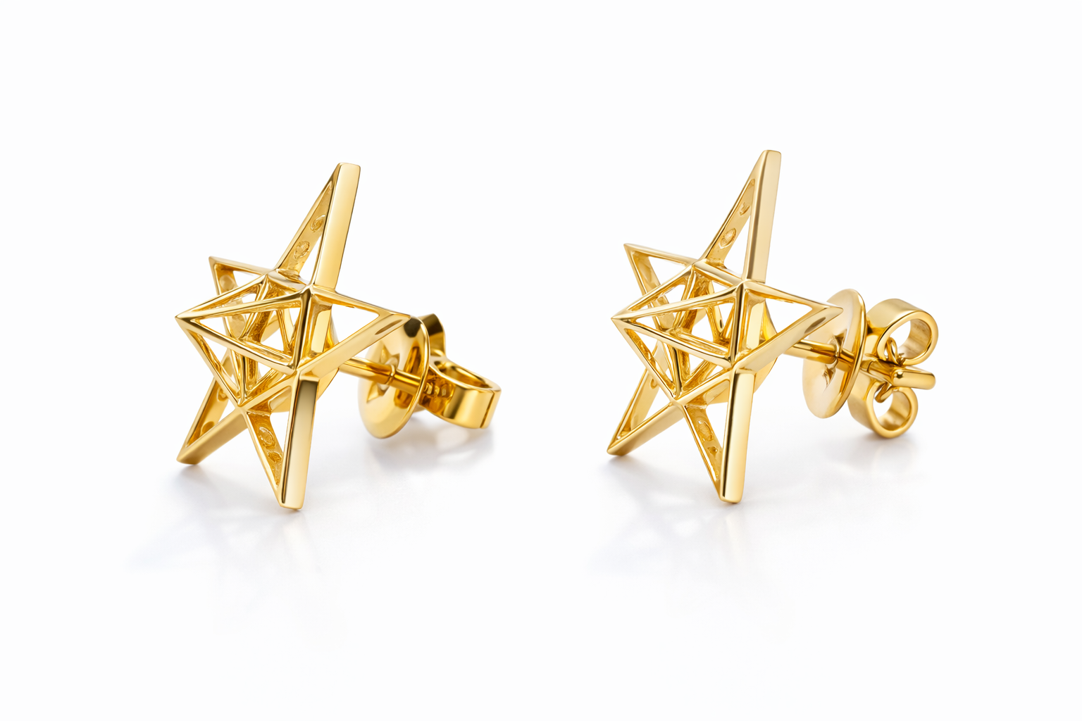 18K Gold Open Frame Star Earrings