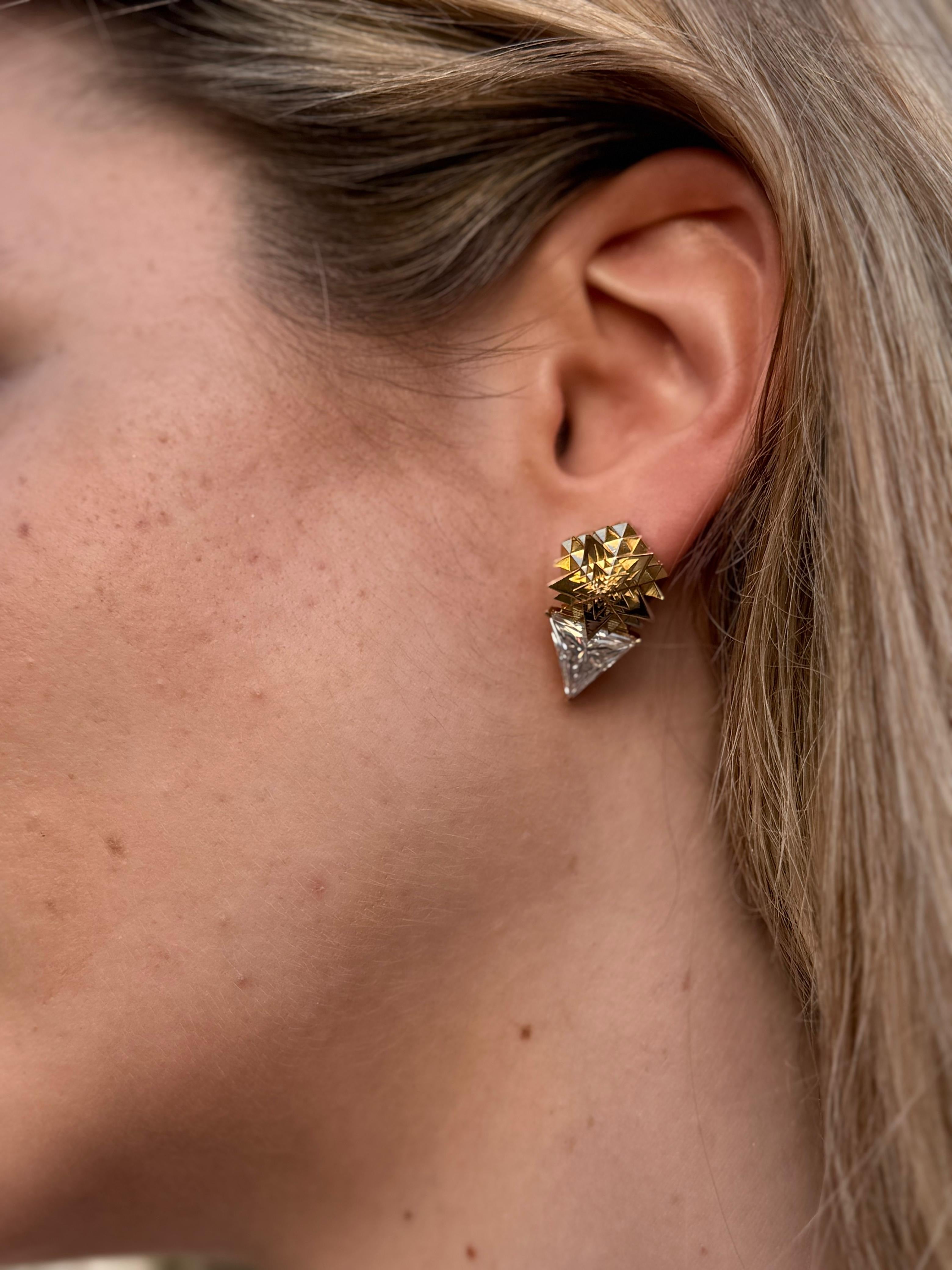 Thoscene Apex Drop Earrings 18K Gold & Custom-Cut Moissanite (Limited Edition)