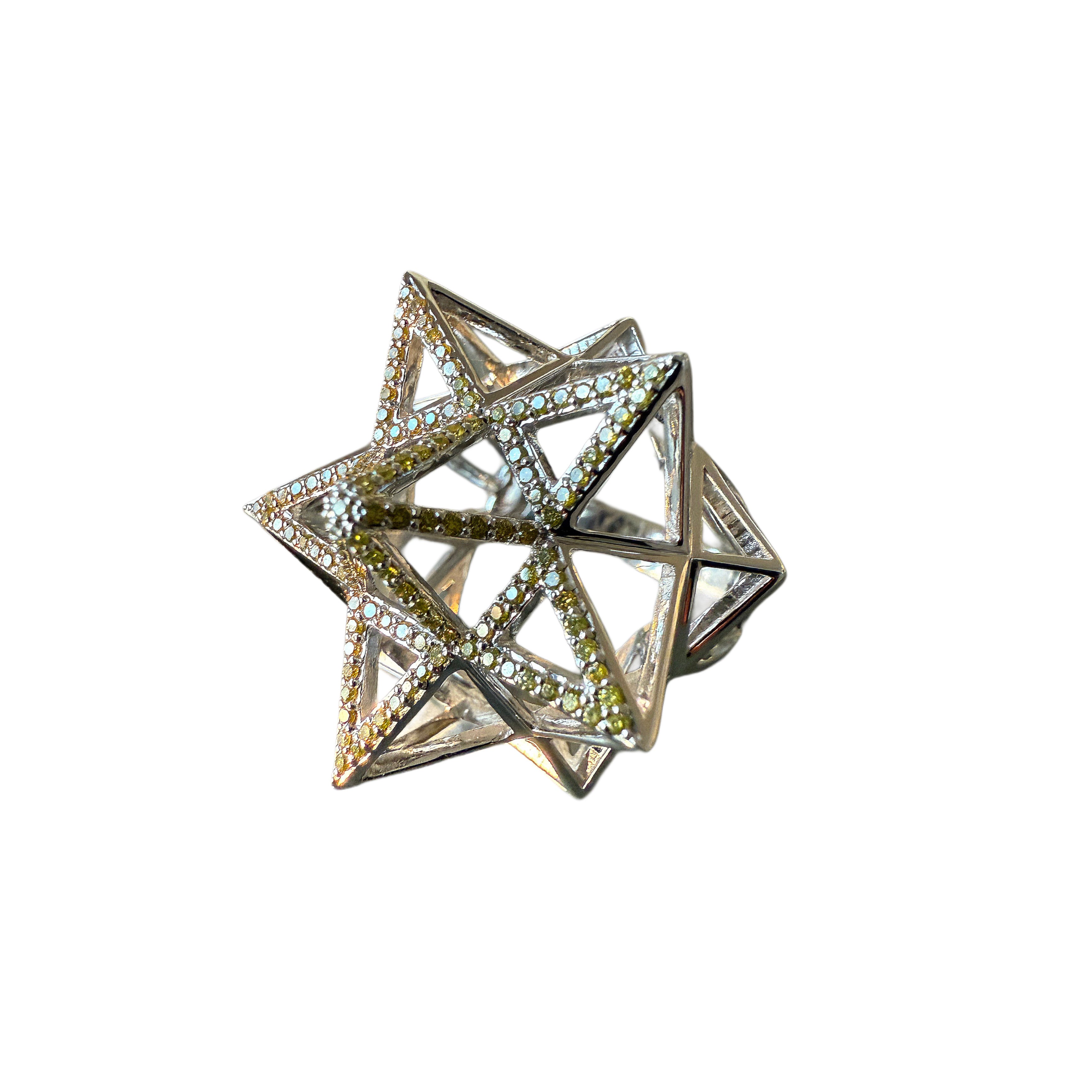 18K Gold Geometric Star Ring with Yellow Diamonds