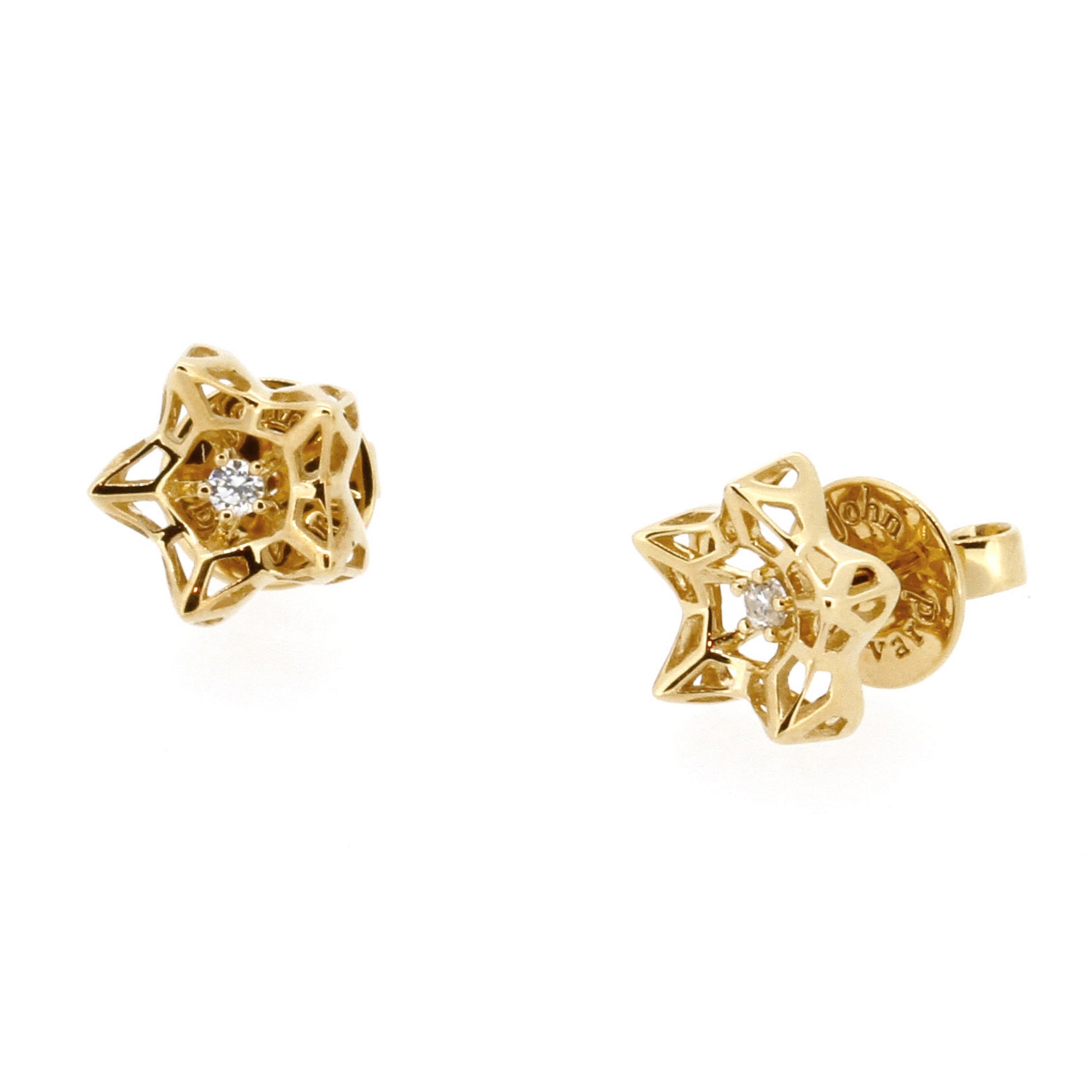 Mini Tria Frame Diamond and 18k Gold Stud Earrings