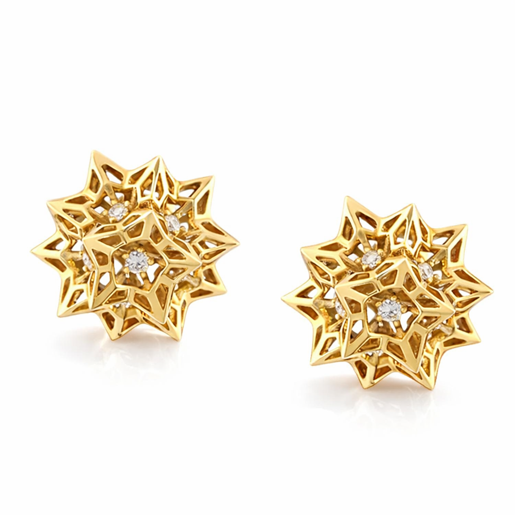 Flat Helix Frame Diamond Stud Gold Earrings