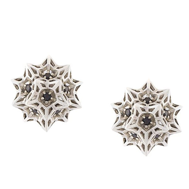 Flat Helix Frame Sapphire Stud Silver Earrings