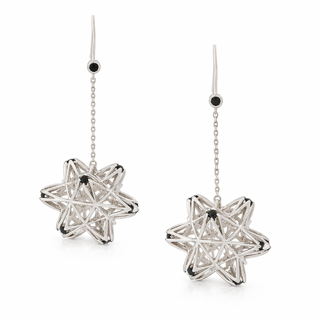 Frame Sapphire Dangle Silver Earrings