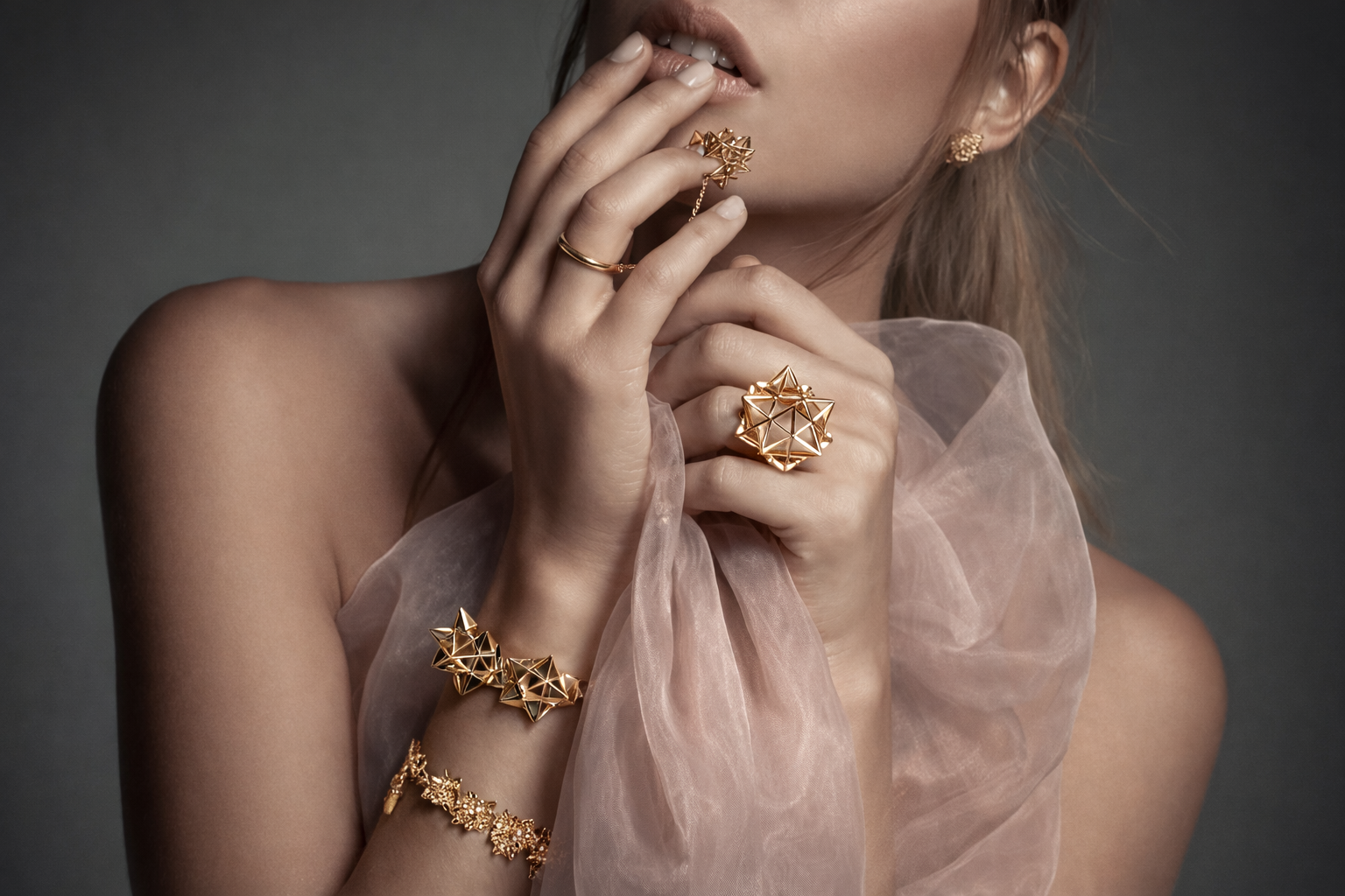 Framed Mini Tetra Gold Earrings