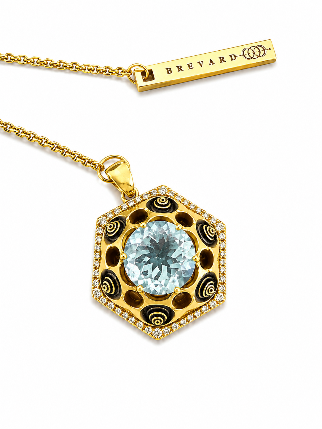 Thoscene Aquamarine Hex Pendant — 18K Yellow Gold