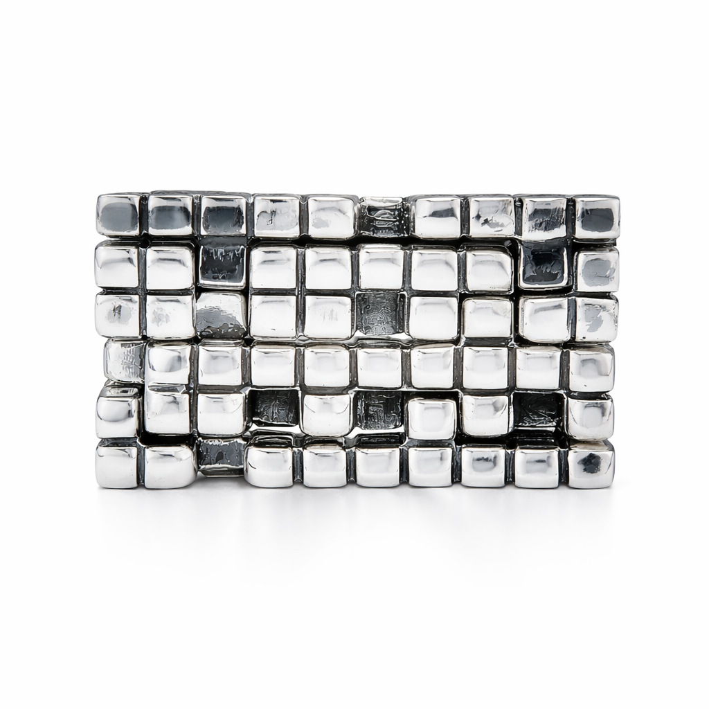 Metatron Tapered Square 4 Part Silver Ring