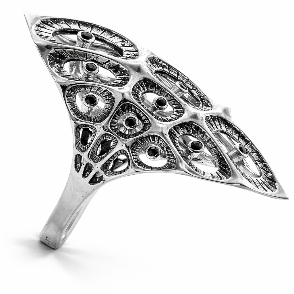 Morpho Ring: Sterling Silver with Black Onyx Accents