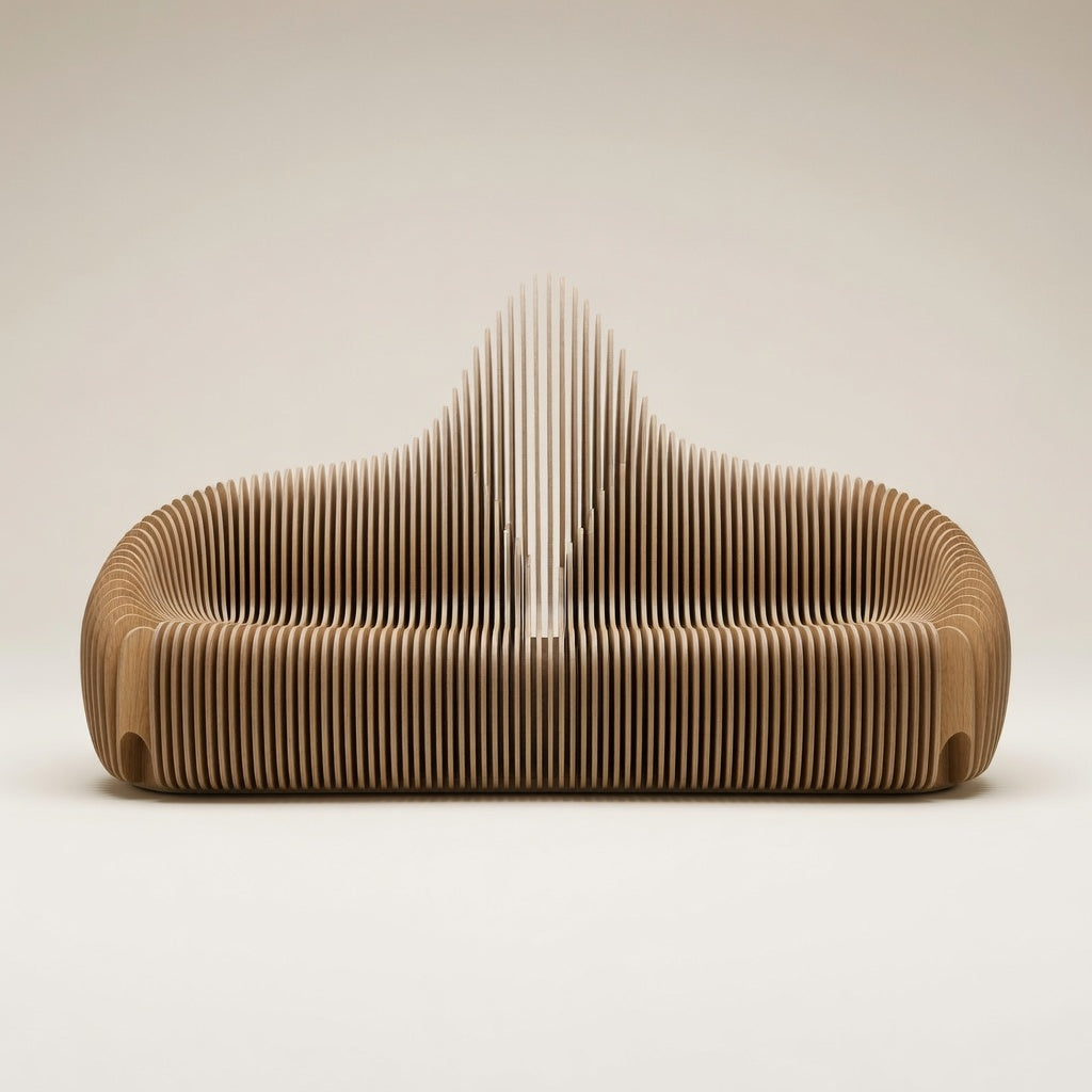 Handmade Parametric Outdoor Solid Teak Sofa