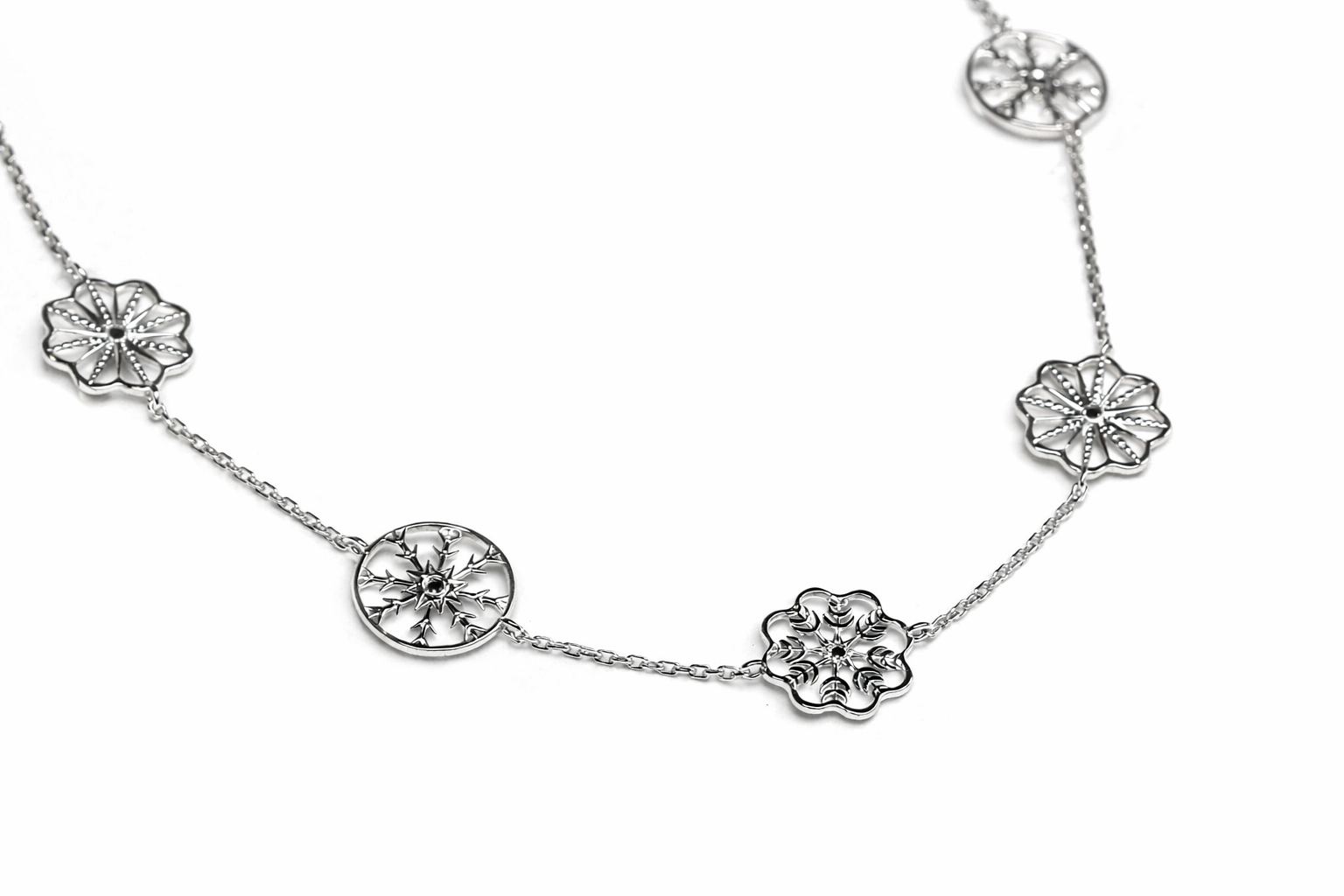 Snow Queen Charm Long Silver Necklace