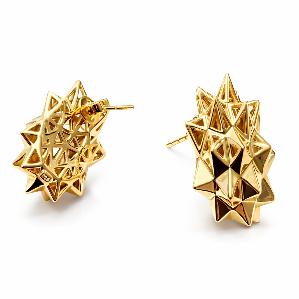 Stellated 18k Gold Stud Earrings