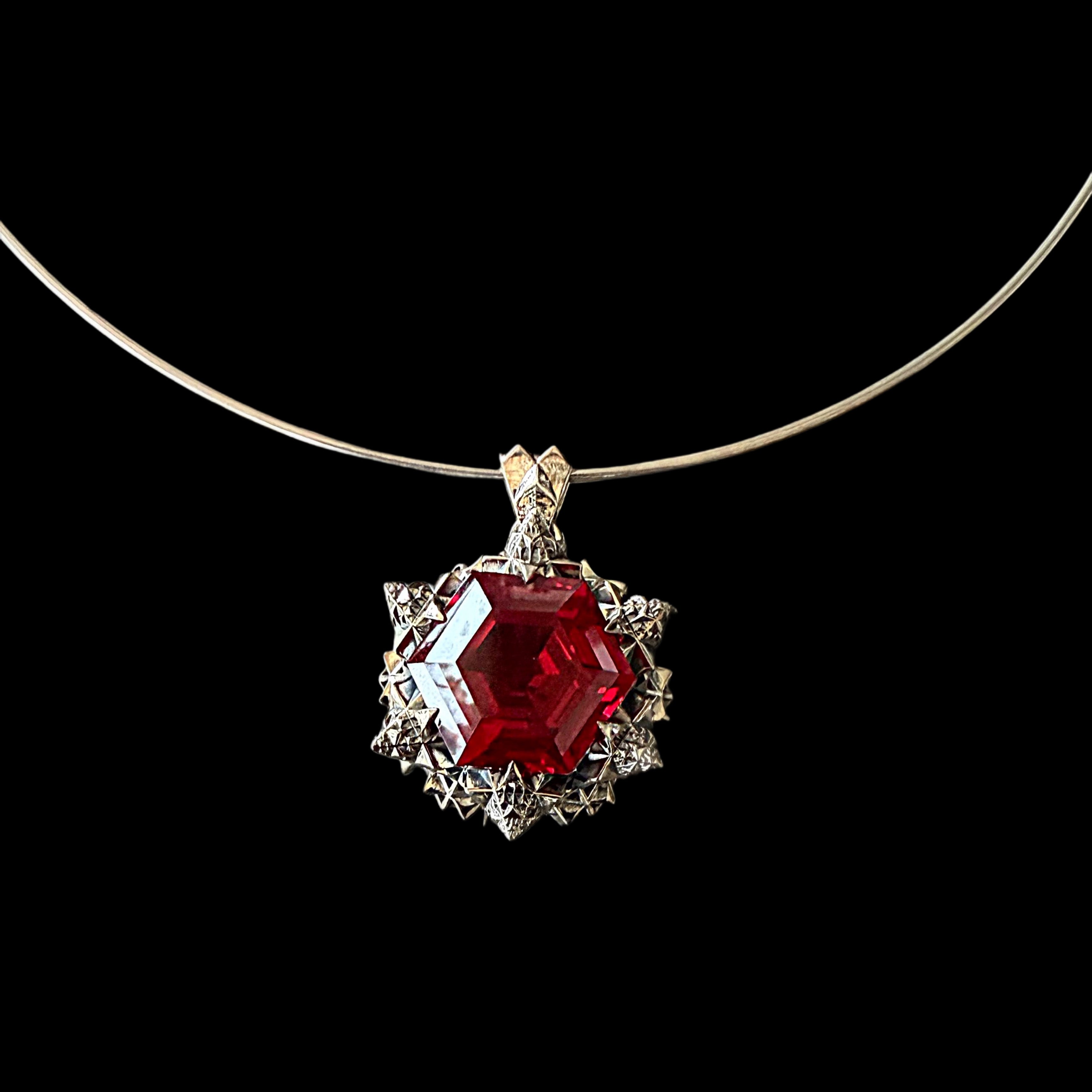 Thoscene Garnet and Sterling Silver Love Pendant Necklace