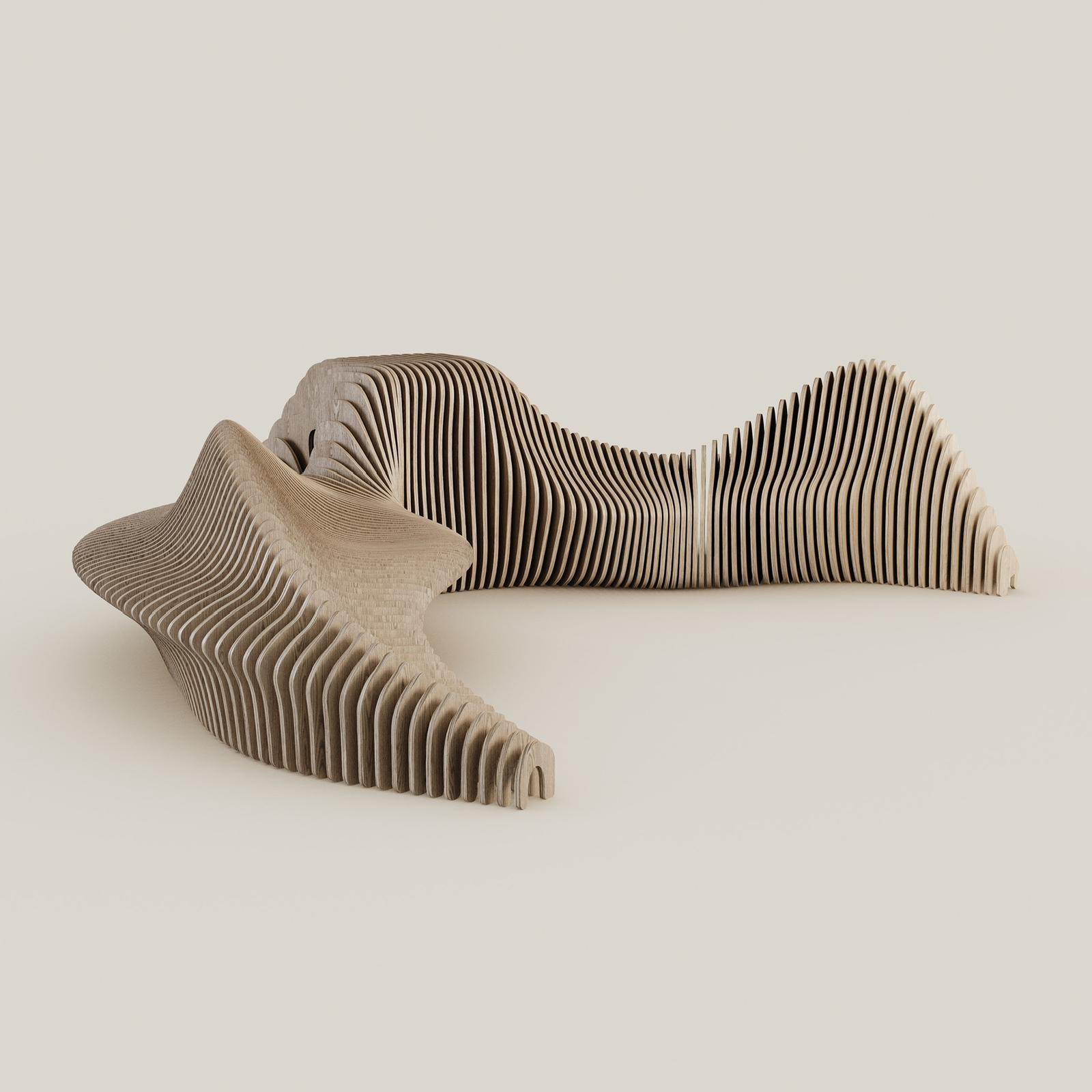 Handmade Parametric Outdoor Solid Teak Sofa