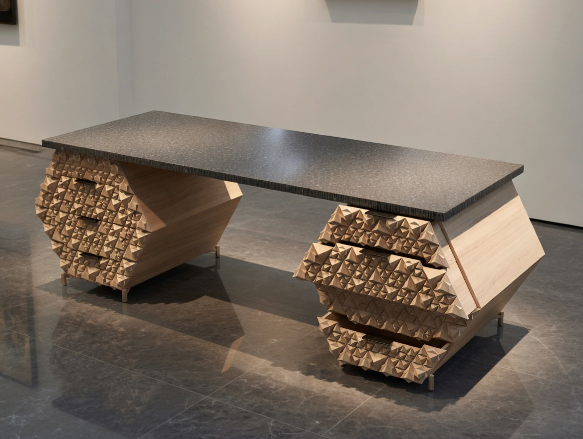 Customizable Solid Teak Fractal Desk