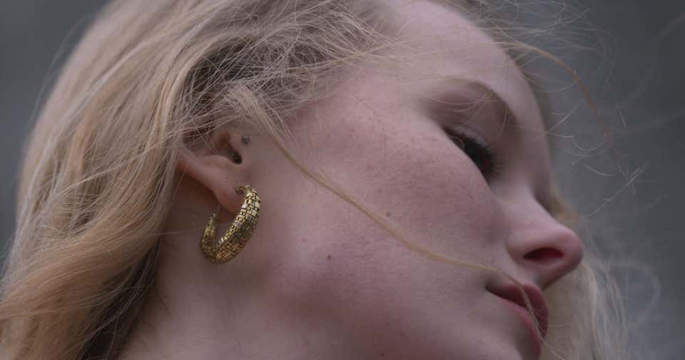 Blockchain Bitcoin Torus Swoop 18k Gold Earrings - John Brevard