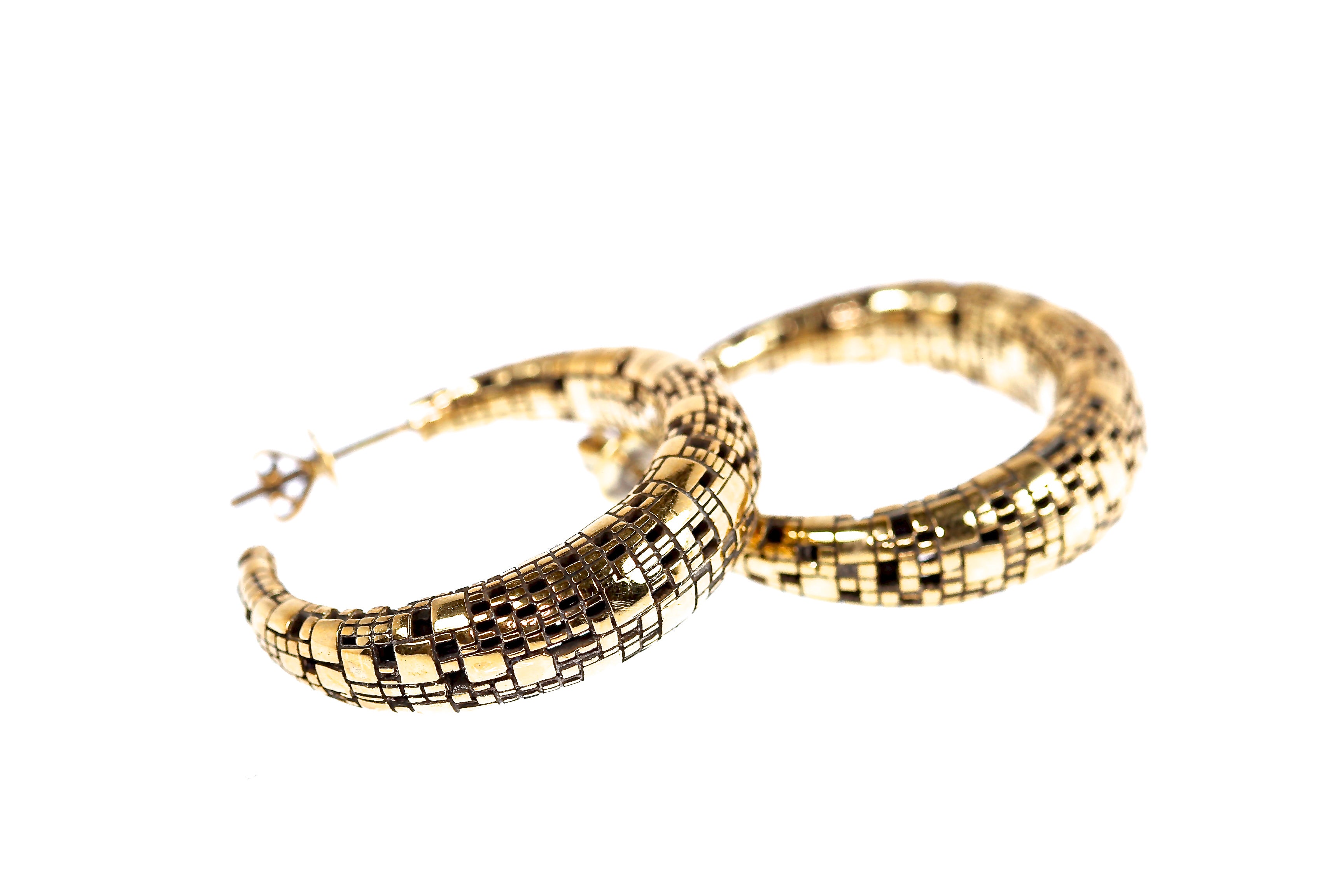 Blockchain Bitcoin Torus Swoop 18k Gold Earrings - John Brevard