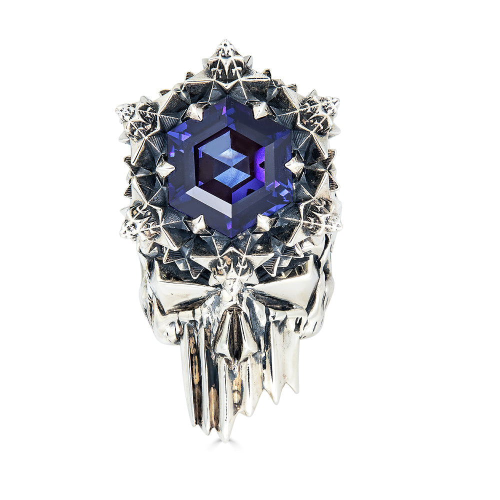 Deep Blue Sapphire Momento Mori Skull Ring