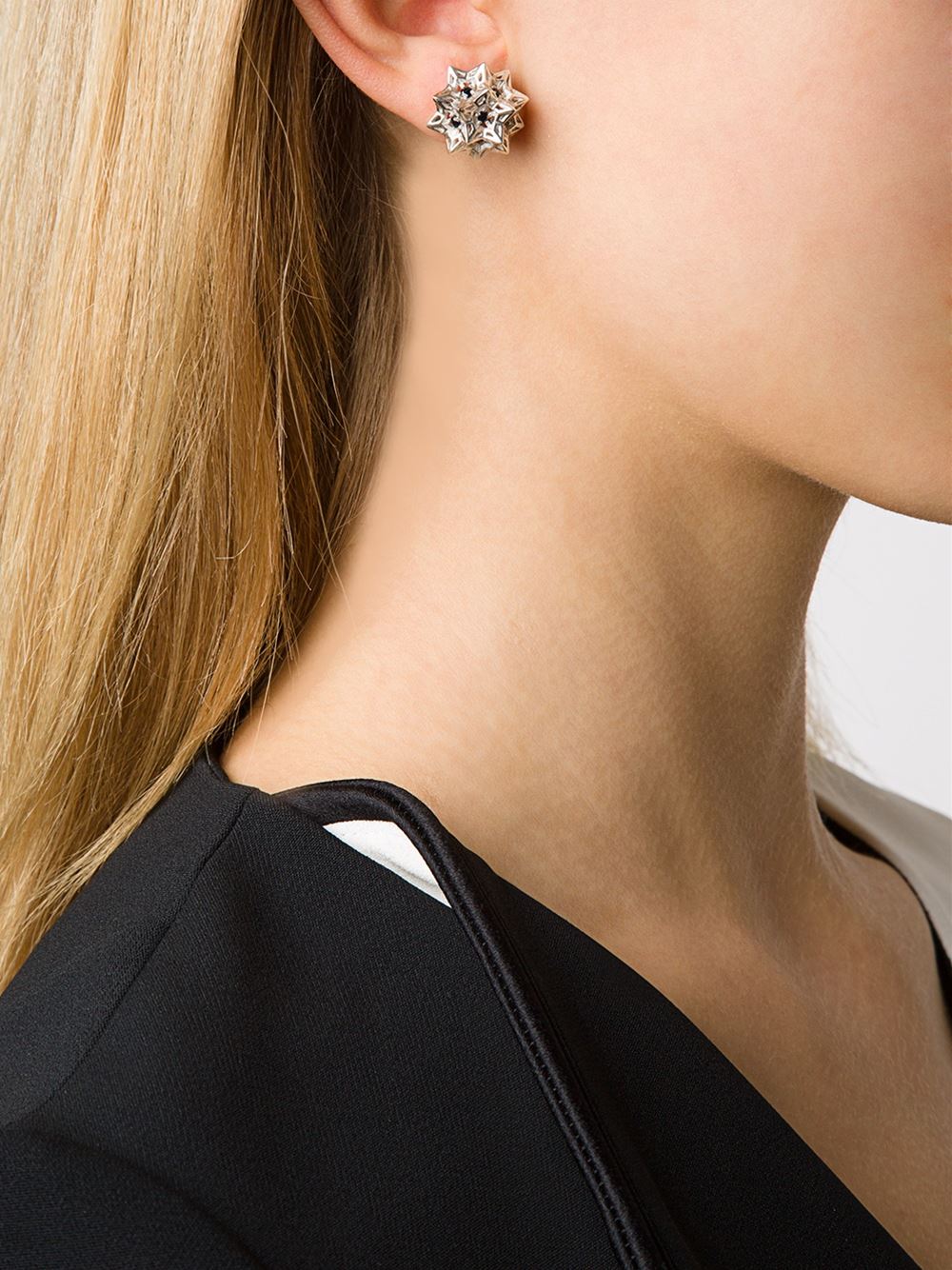 Flat Helix Frame Sapphire Stud Silver Earrings - John Brevard