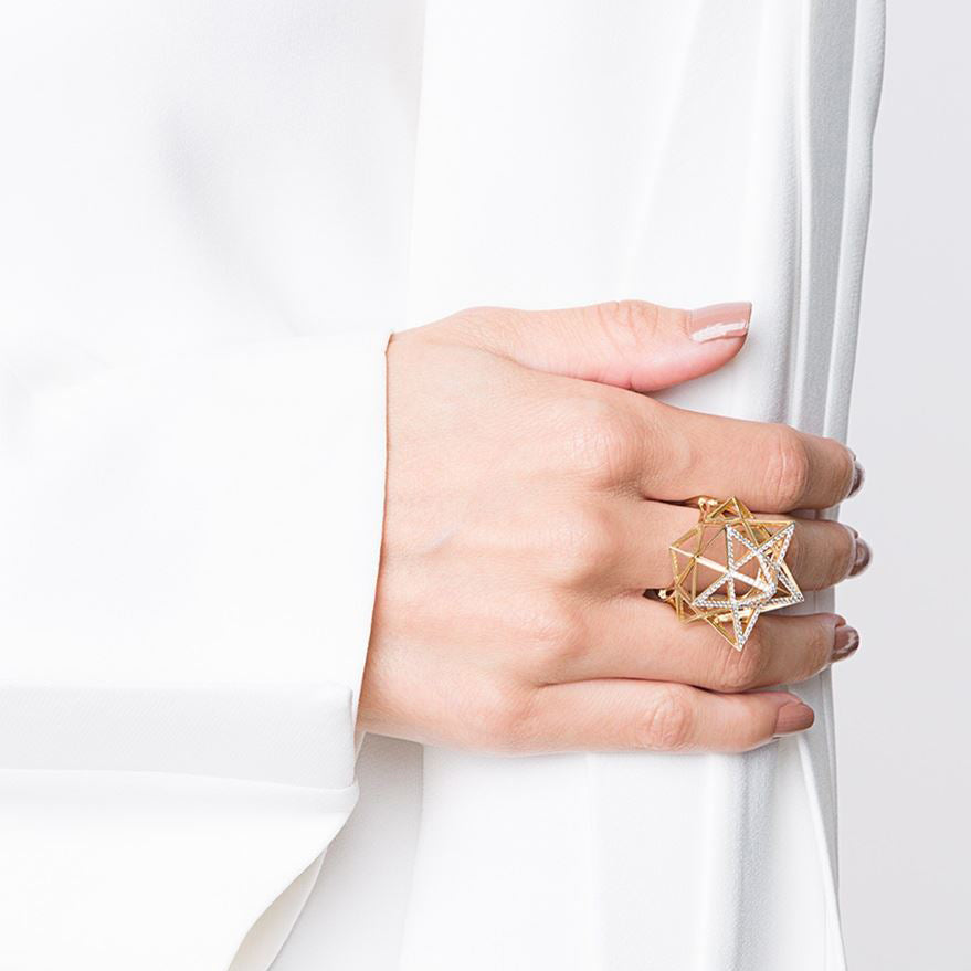 Framework Star Partial Diamond Pave Gold Ring - John Brevard