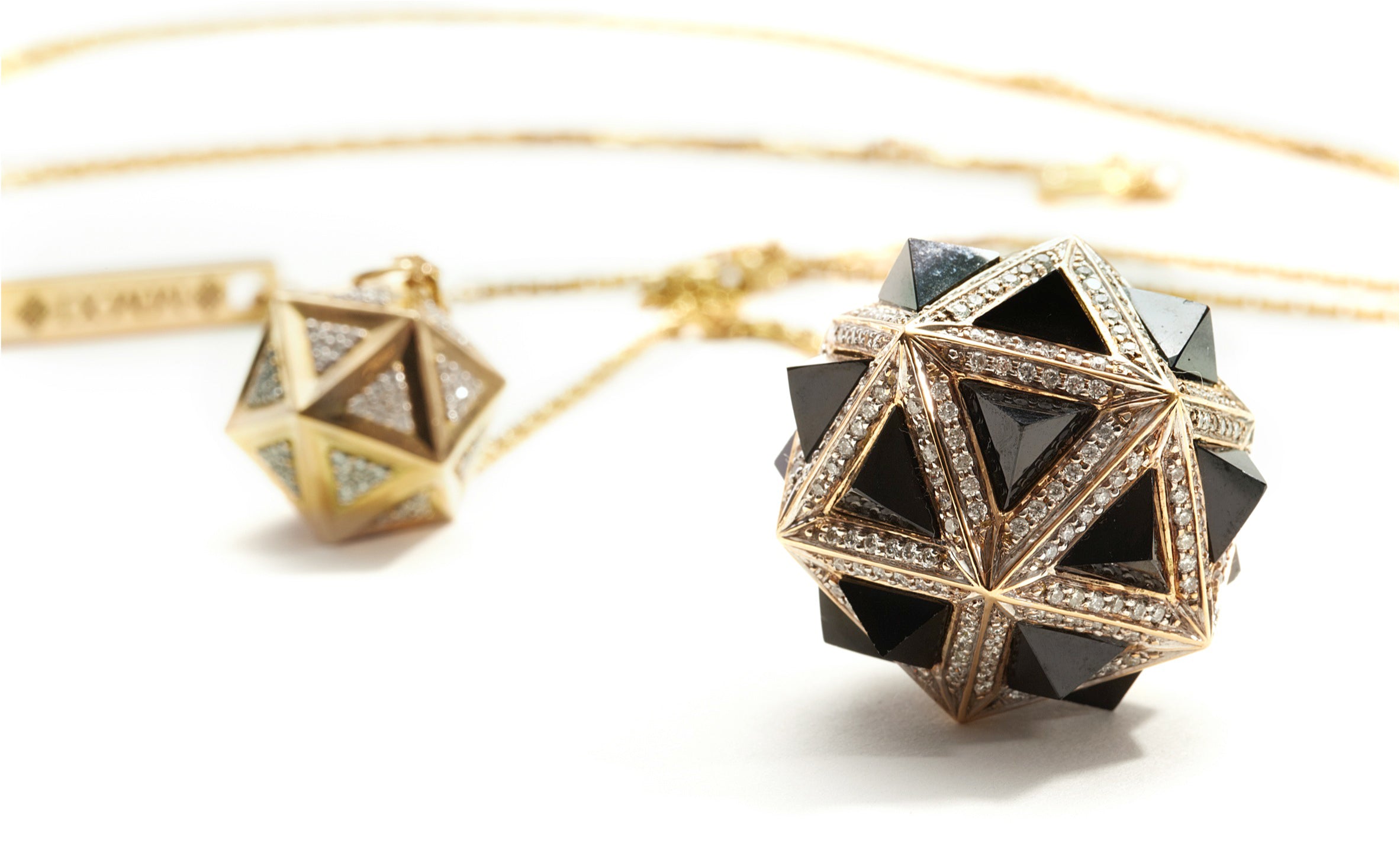 Icoso Diamond and Black Sapphire Pyramids 18K Gold Dual Pendant - John Brevard