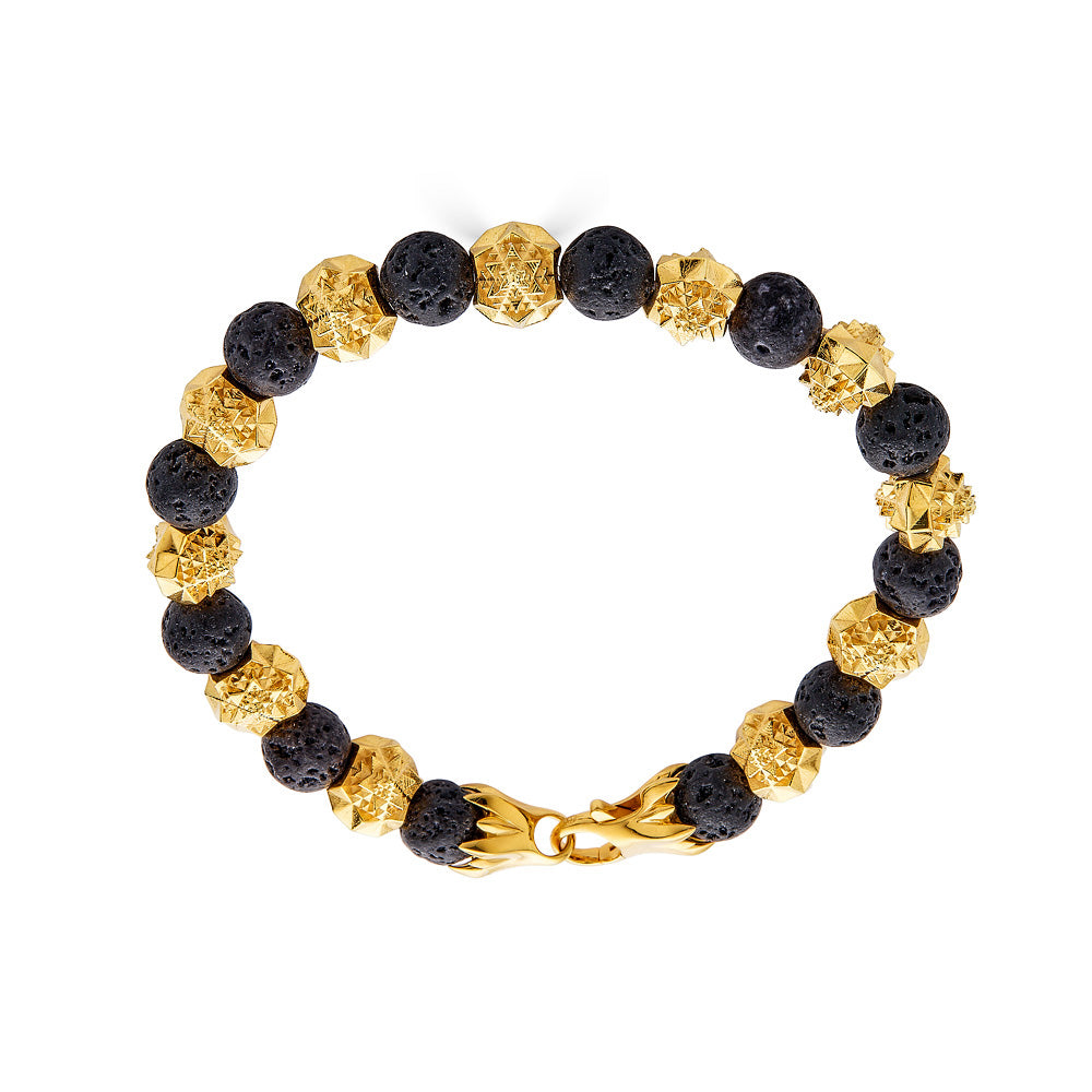 Temple 18K Gold and Lava Stone Bracelet
