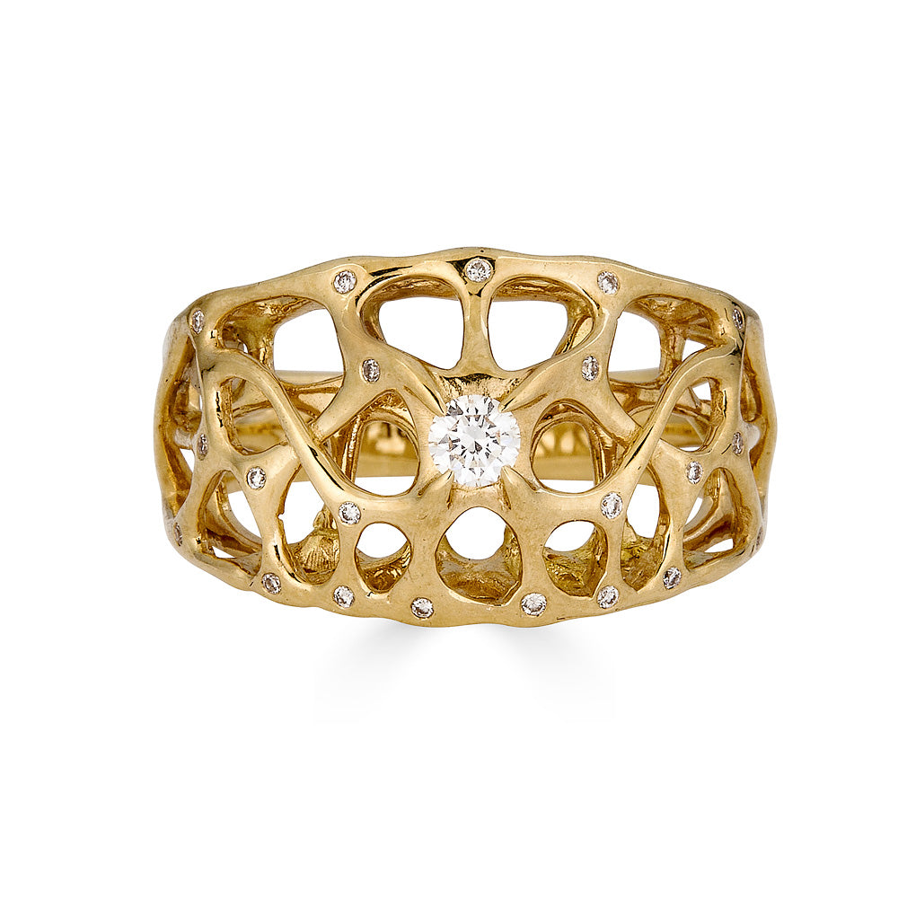 18k Gold and Web Diamond Ring