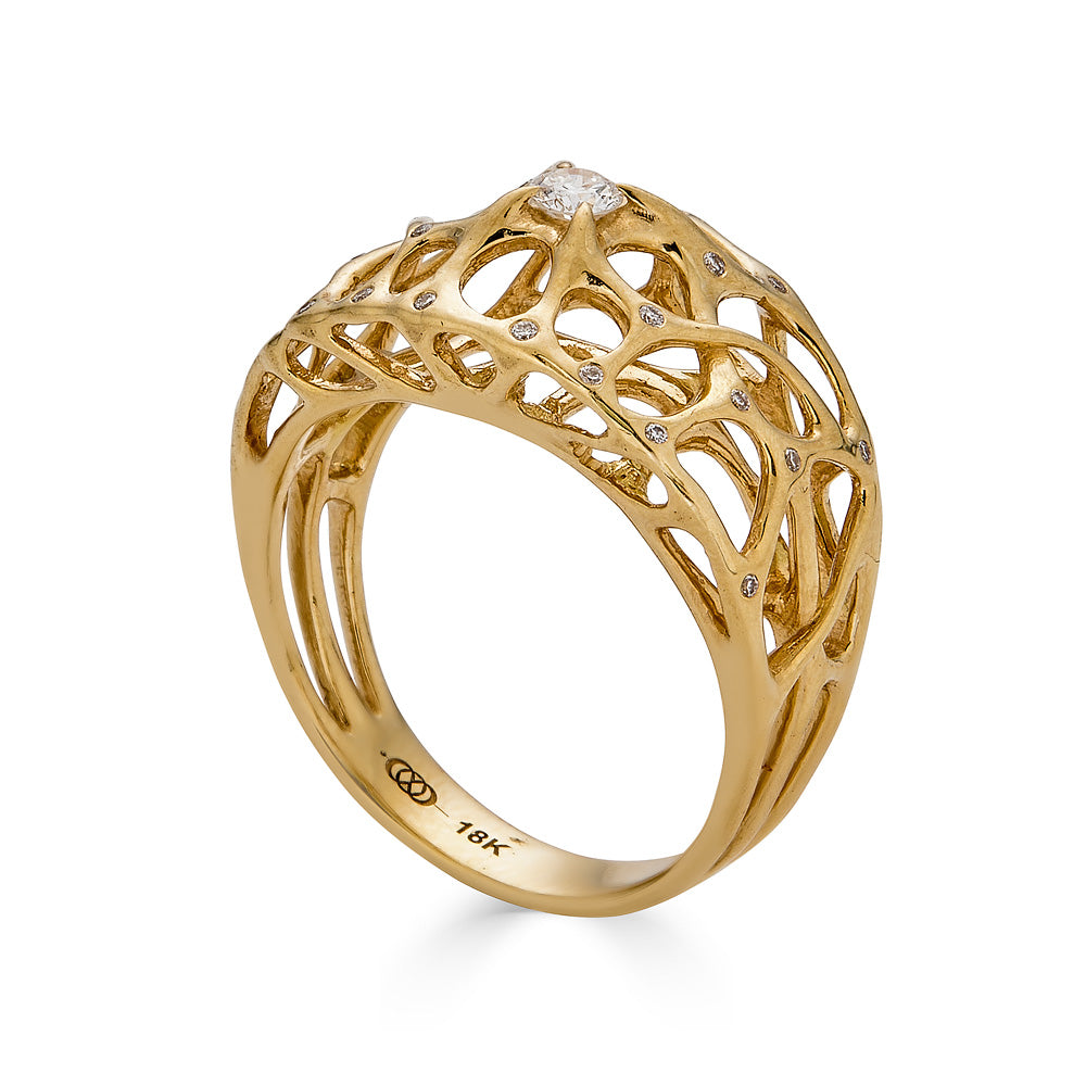 18k Gold and Web Diamond Ring
