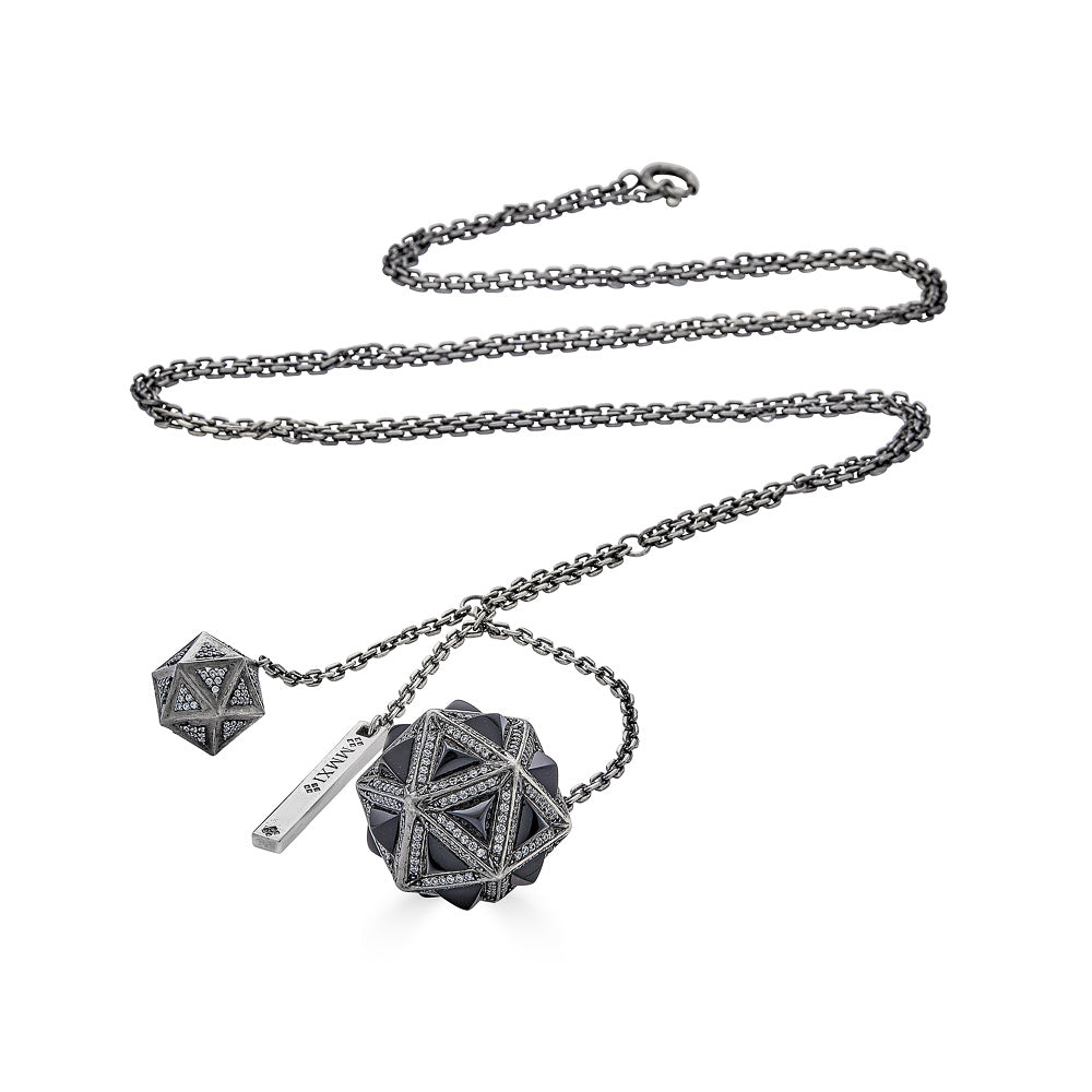 Icoso Diamond and Black Sapphire Pyramids 18K Blackened Gold Dual Pendant