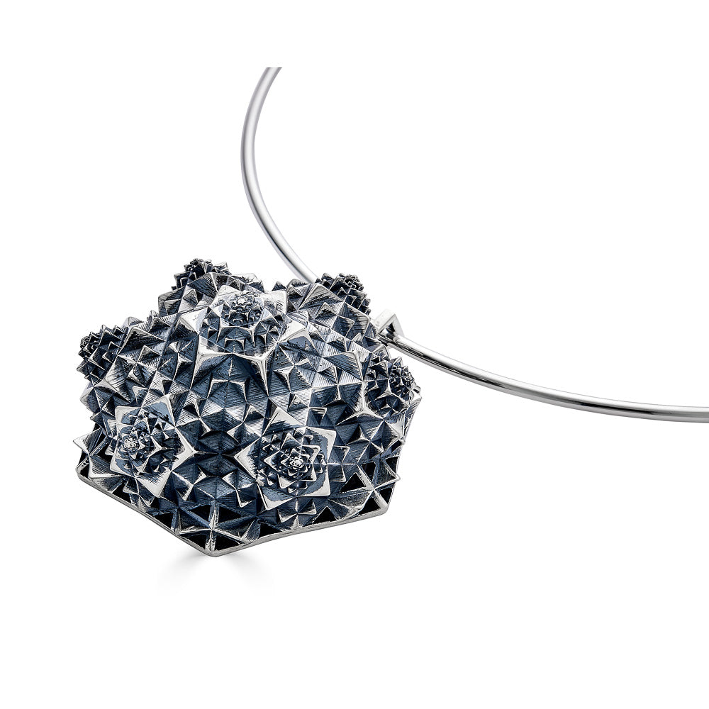 Thoscene Fractal Silver Large Pendant Necklace