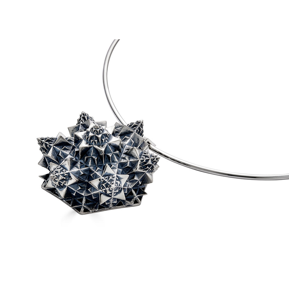 Thoscene Fractal Silver Large Pendant Necklace