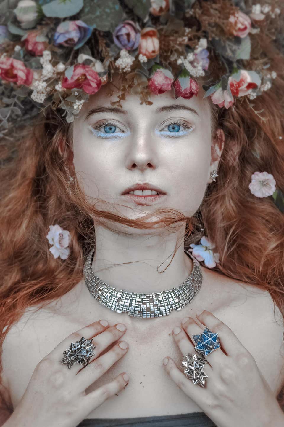 Tetra Full Pave Blue Sapphire Silver Star Ring - John Brevard