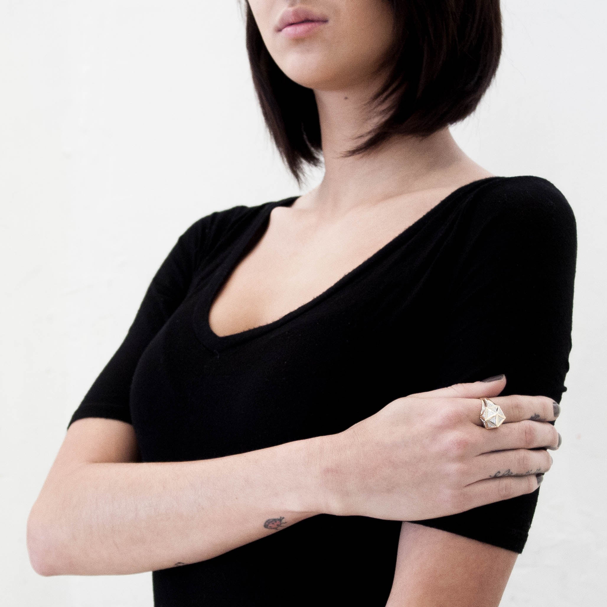 One of a Kind Large Icoso White Diamonds 18k Gold Ring - John Brevard