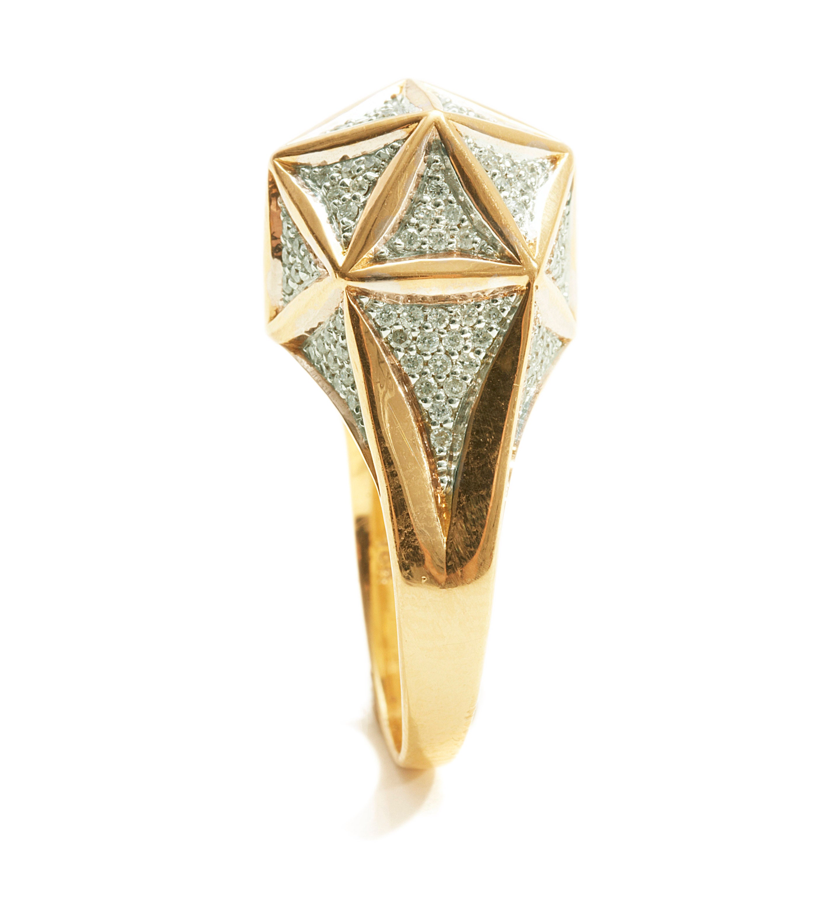One of a Kind Large Icoso White Diamonds 18k Gold Ring - John Brevard