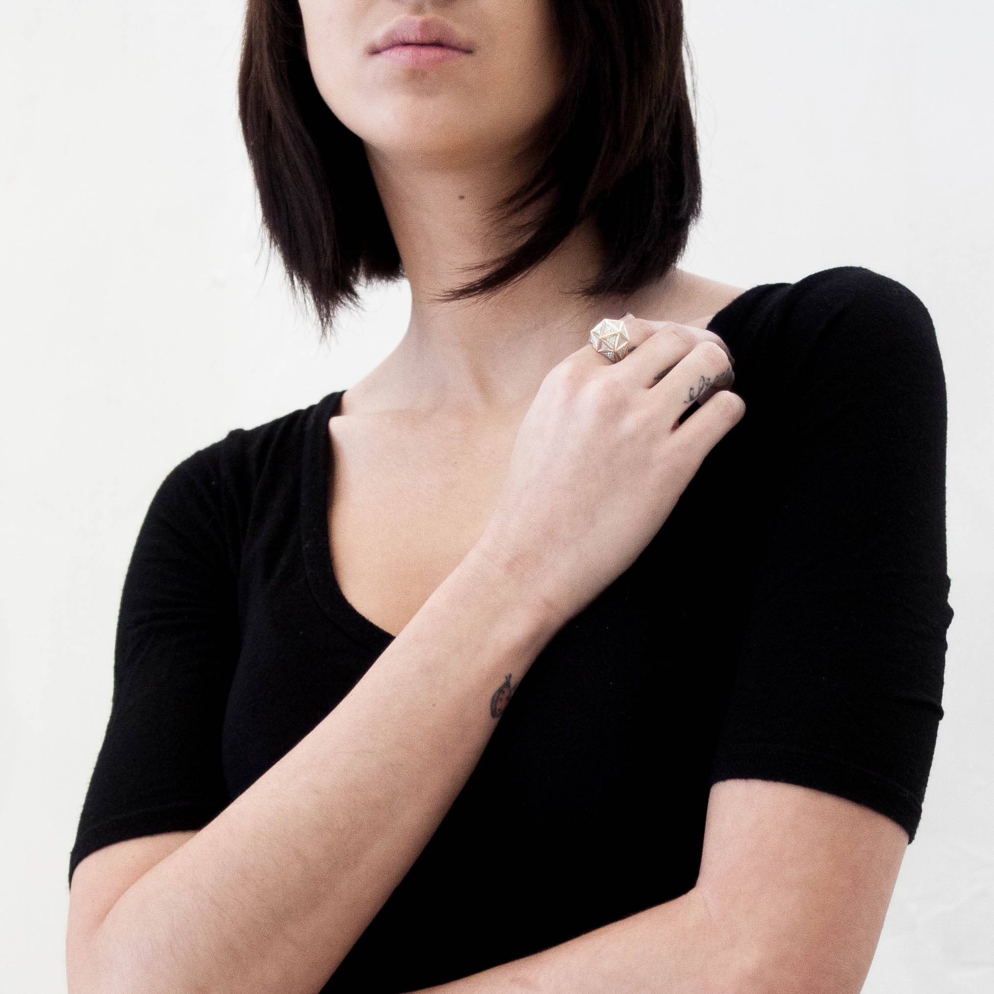 One of a Kind Large Icoso White Diamonds 18k Gold Ring - John Brevard