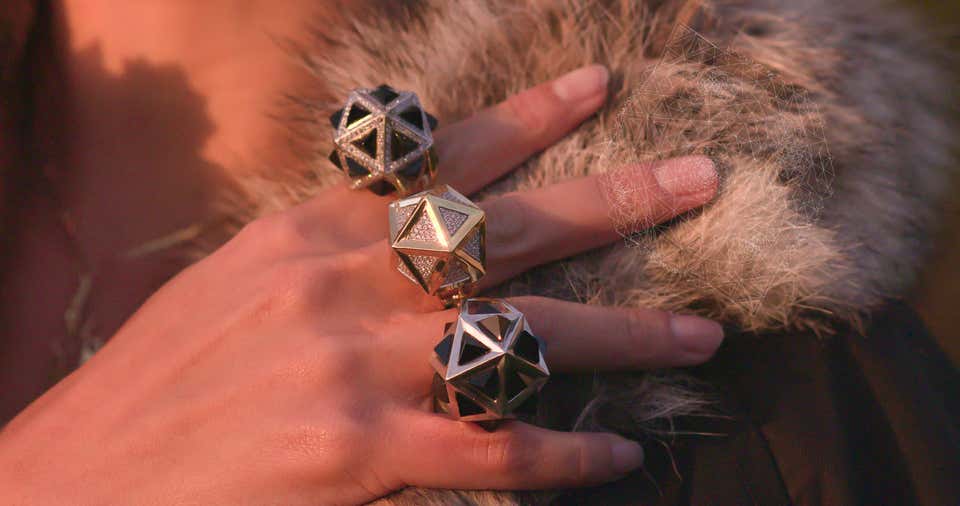 One of a Kind Large Icoso White Diamonds 18k Gold Ring - John Brevard