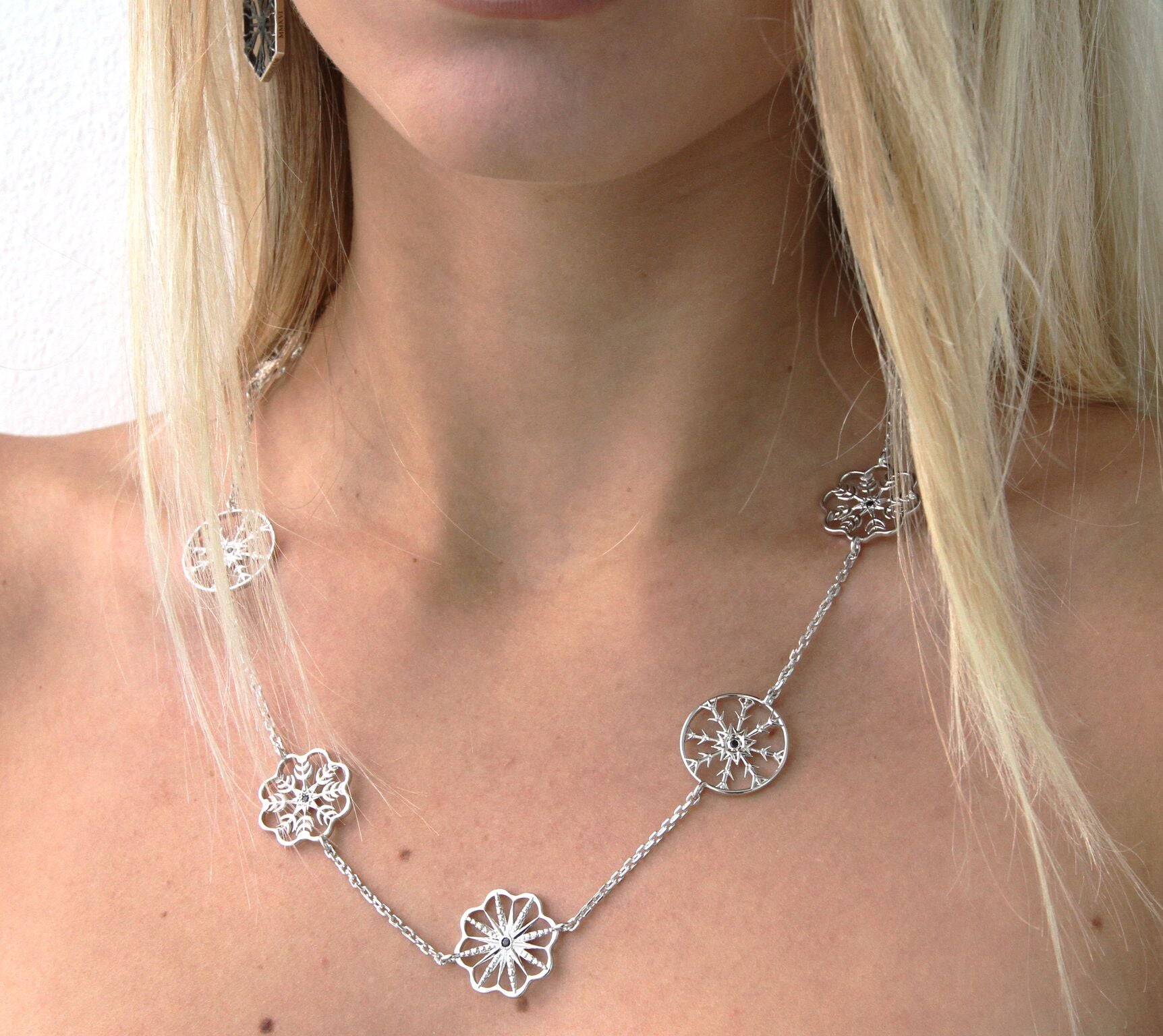 Snow Queen Charm Long Silver Necklace - John Brevard
