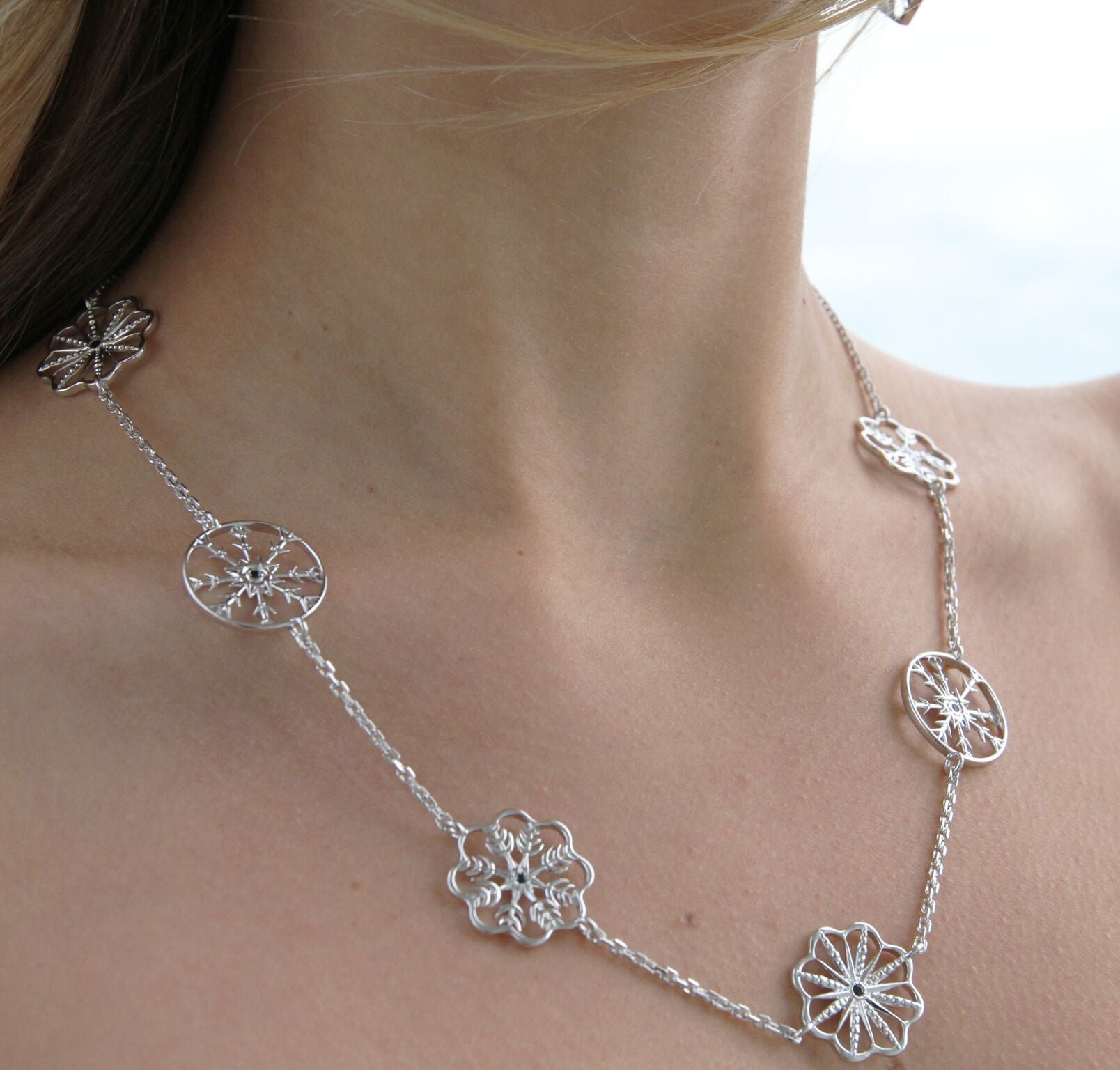 Snow Queen Charm Long Silver Necklace - John Brevard
