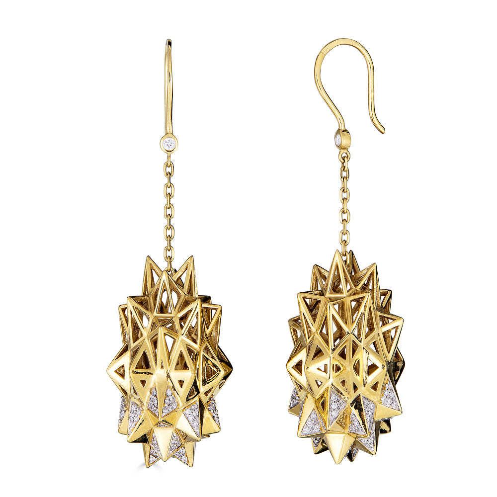 Stellated Diamond Gold Dangle Earrings