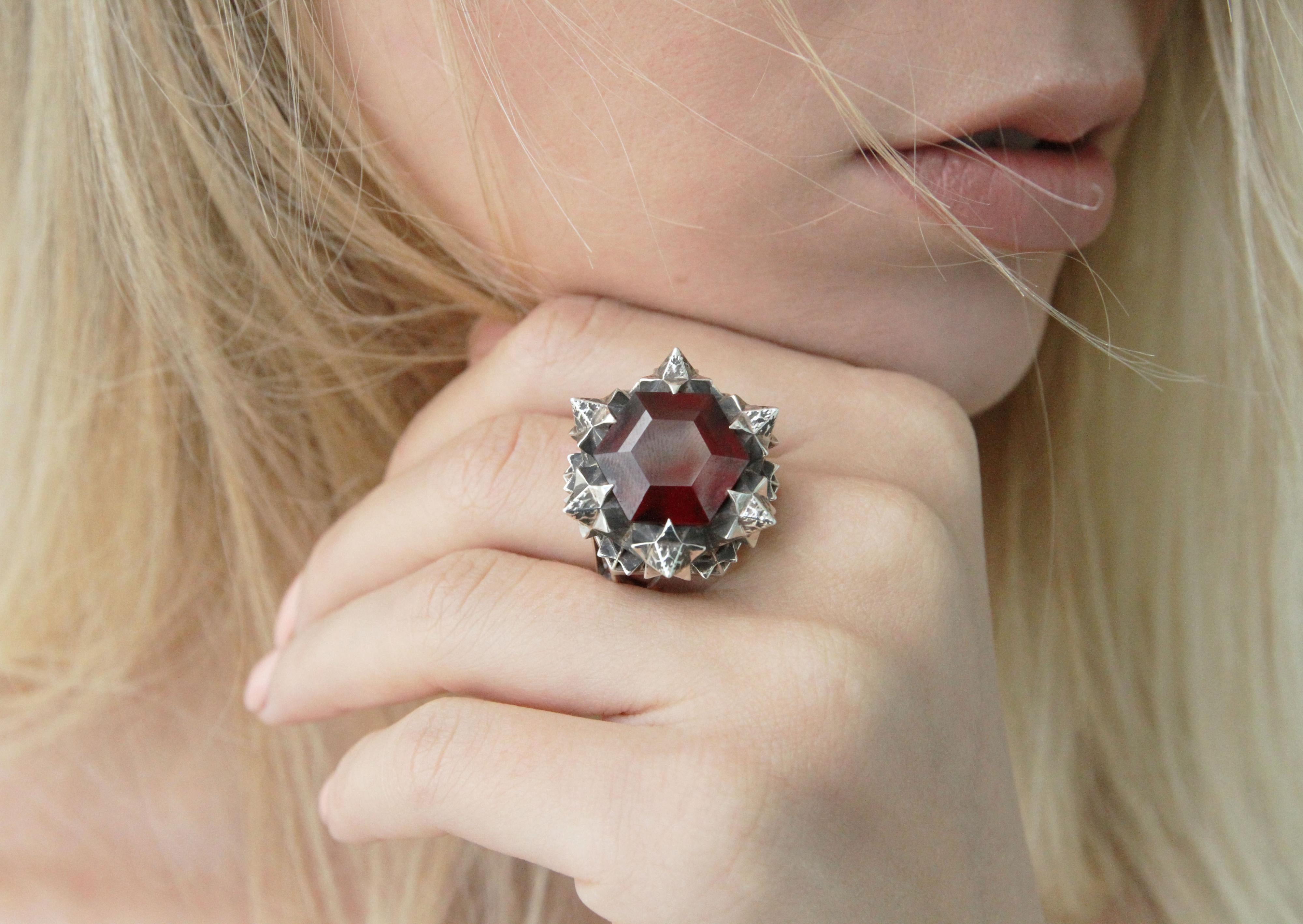Thoscene Garnet Statement Ring - John Brevard