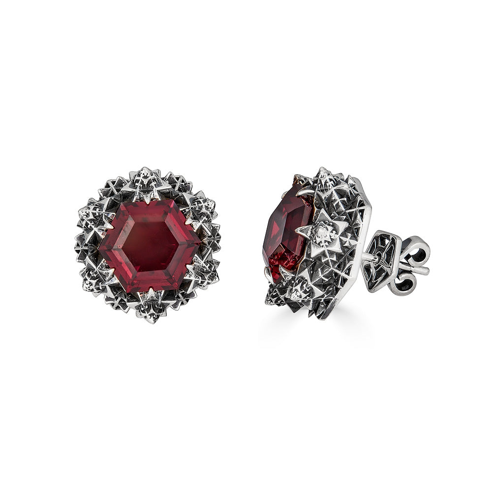 Thoscene Red Garnet Stud Earrings