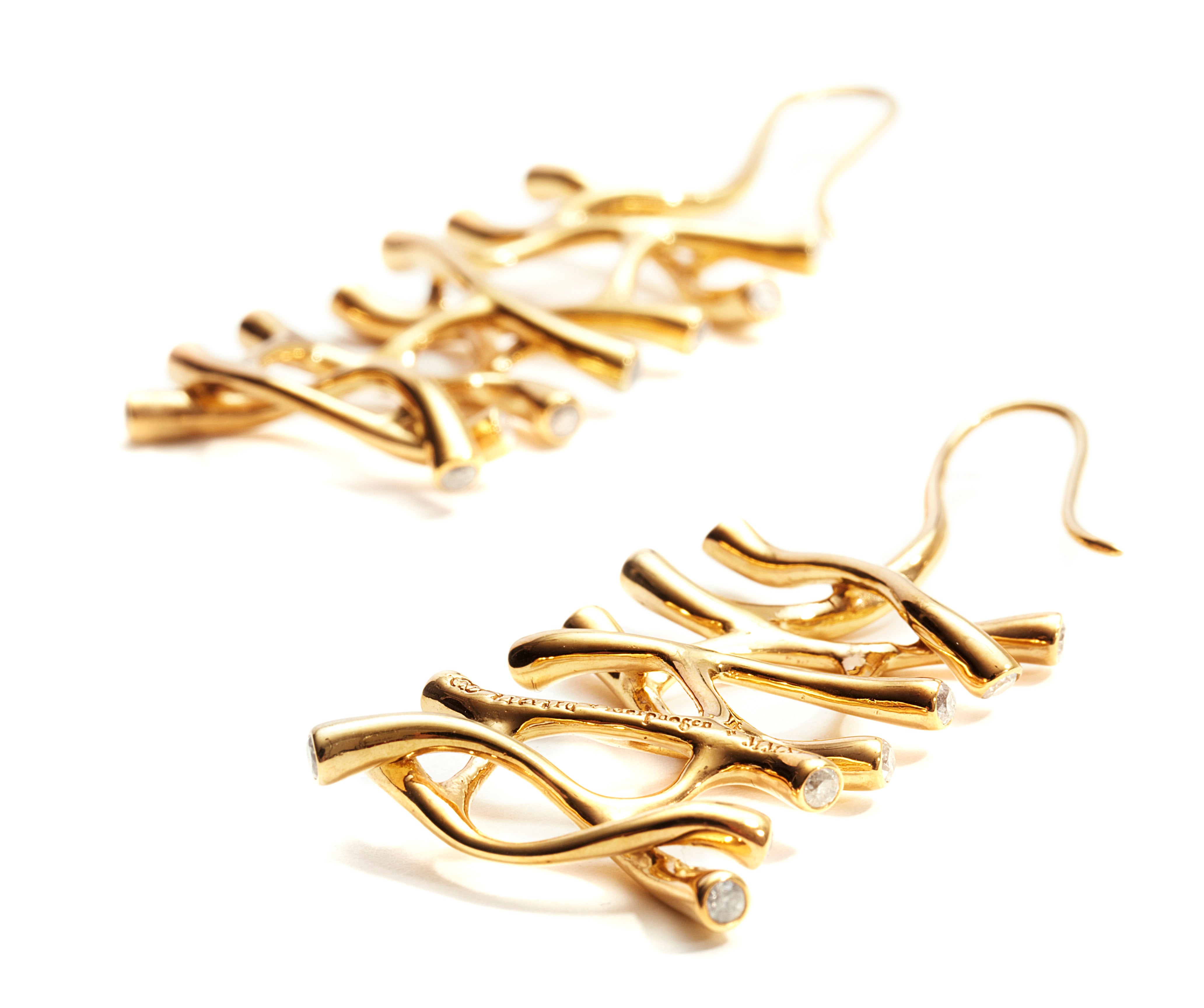 Web Diamond Dangle Gold Earrings - John Brevard