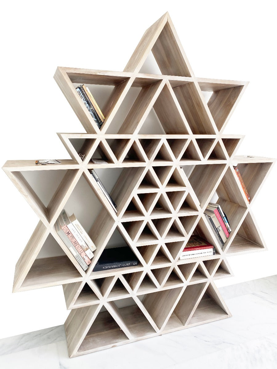 Geometric Fractal Bookshelf Made of Solid Teakwood - John Brevard