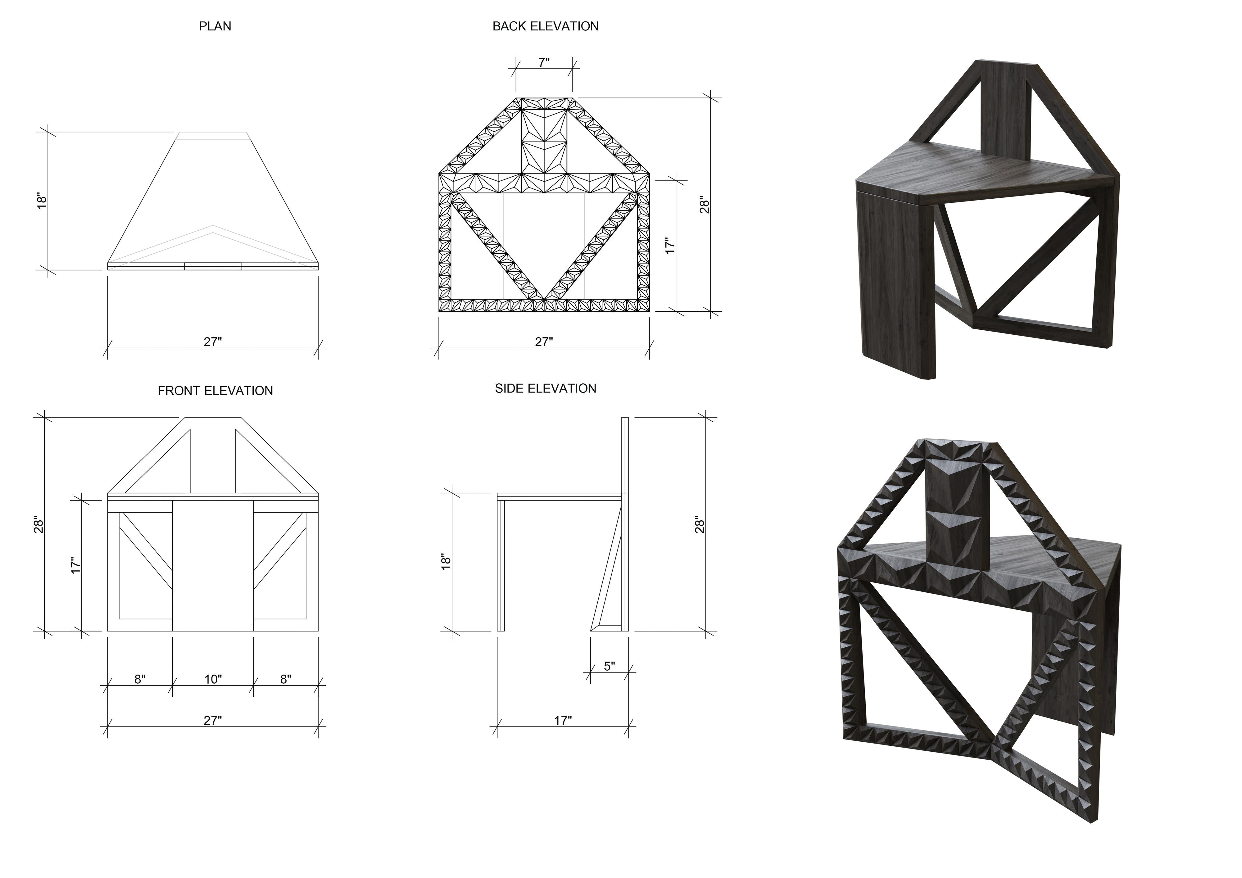 Hexagon Illusion Table and Chairs Set Made of Solid Teakwood - John Brevard