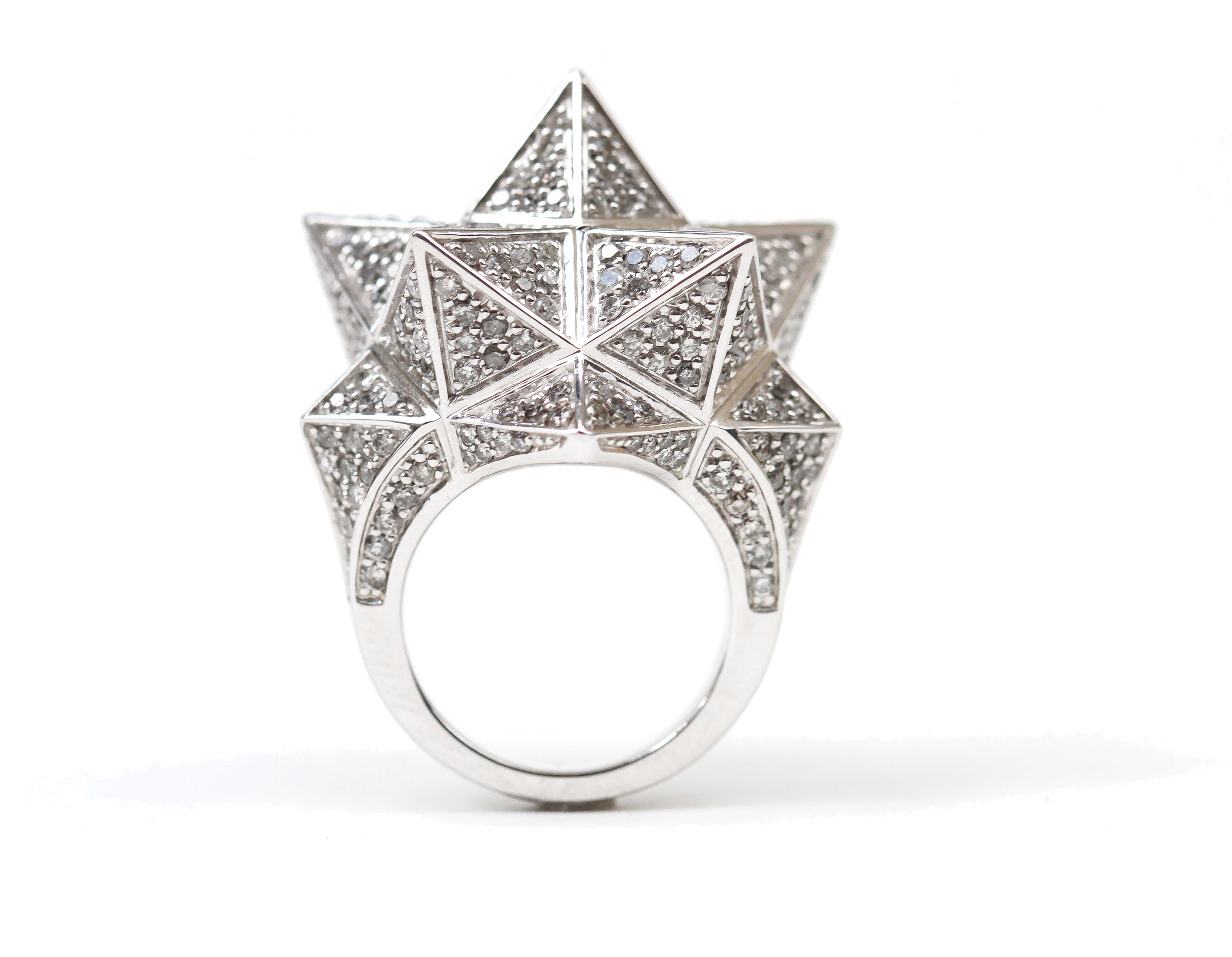Tetra Star Ring in 18k White Gold and Gray Diamonds - John Brevard