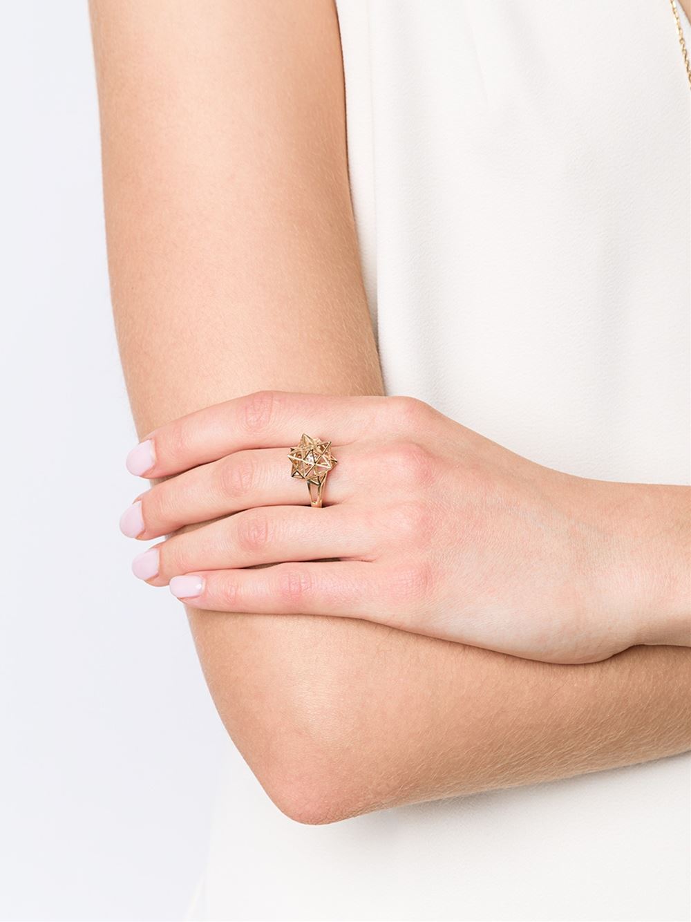 Framed Mini Diamond Gold Star Ring - John Brevard