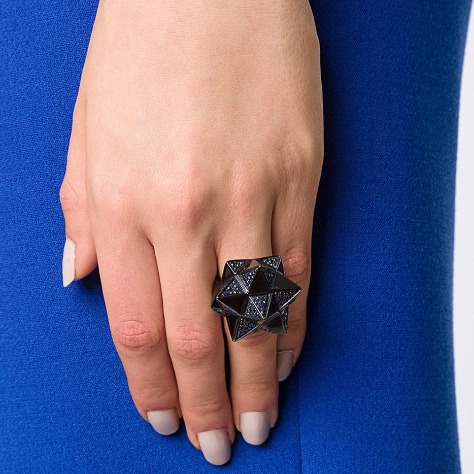 Tetra Partial Pave Sapphire Silver Ring - John Brevard