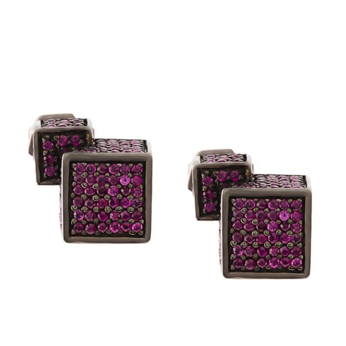 Fractality Cubes Ruby Stud Silver Earrings