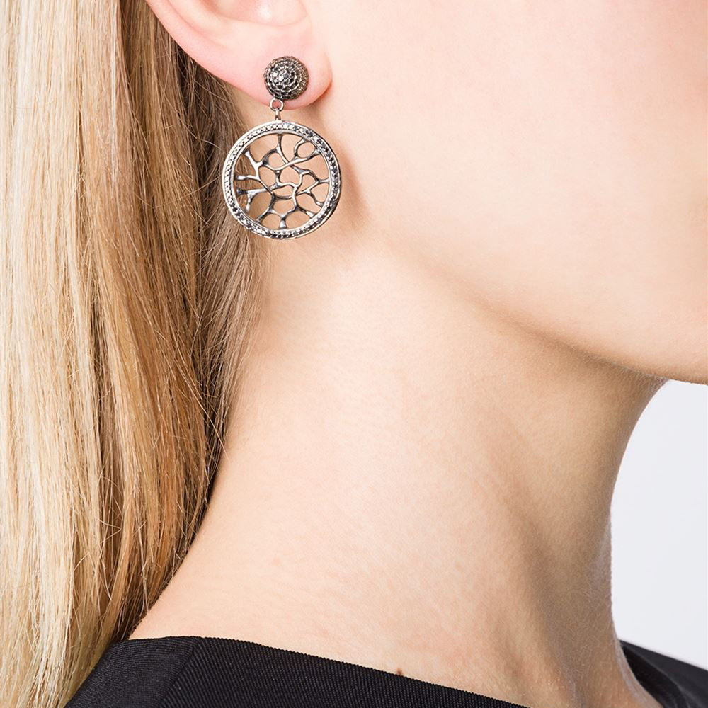 Webbed Black Diamond Silver Earrings - John Brevard