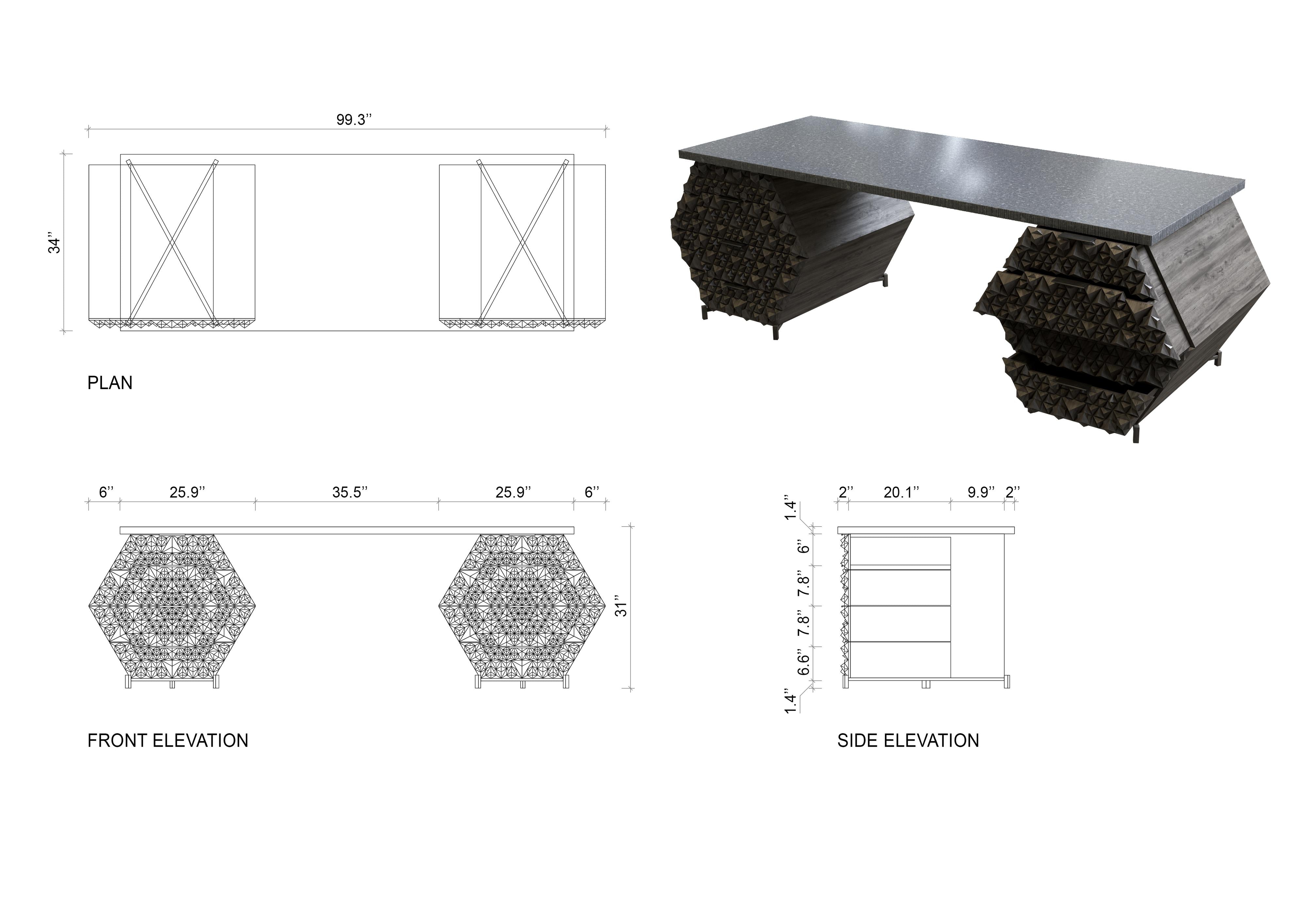 Customizable Solid Teak Fractal Desk - John Brevard